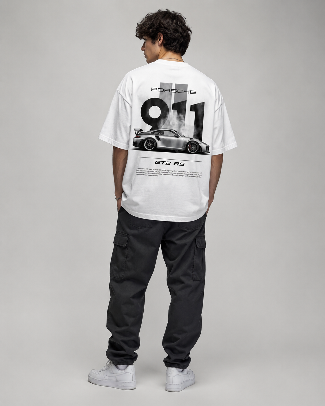 “911 GT2 RS” Motorsport Back-Print Oversized Tee – White
