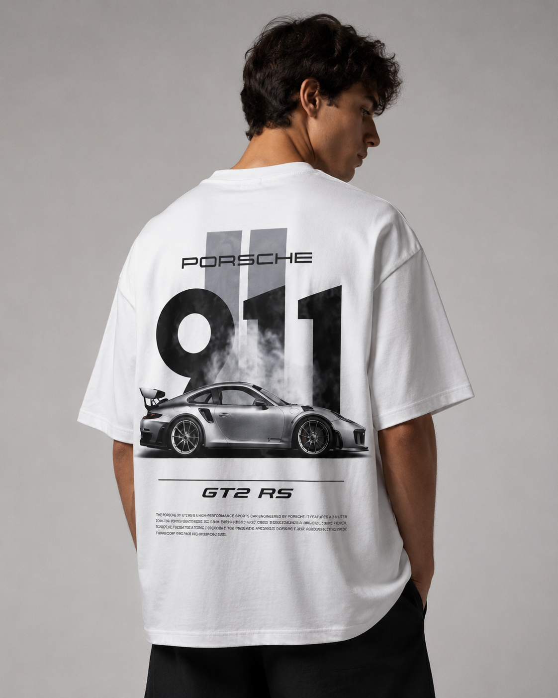 “911 GT2 RS” Motorsport Back-Print Oversized Tee – White