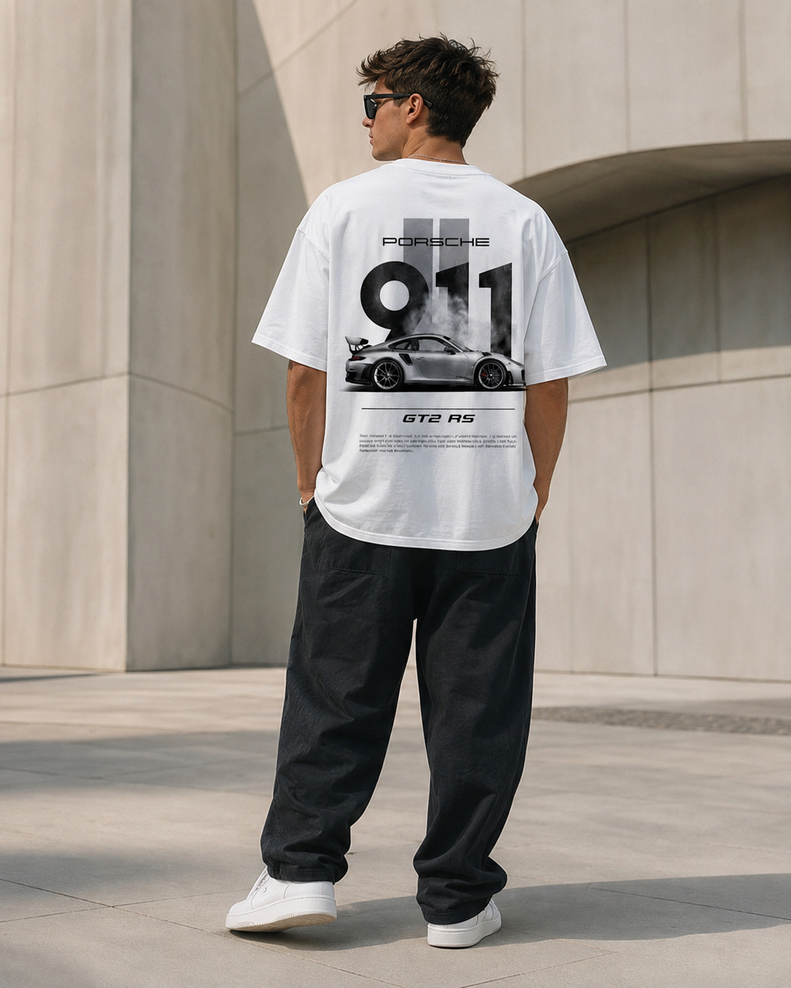 “911 GT2 RS” Motorsport Back-Print Oversized Tee – White