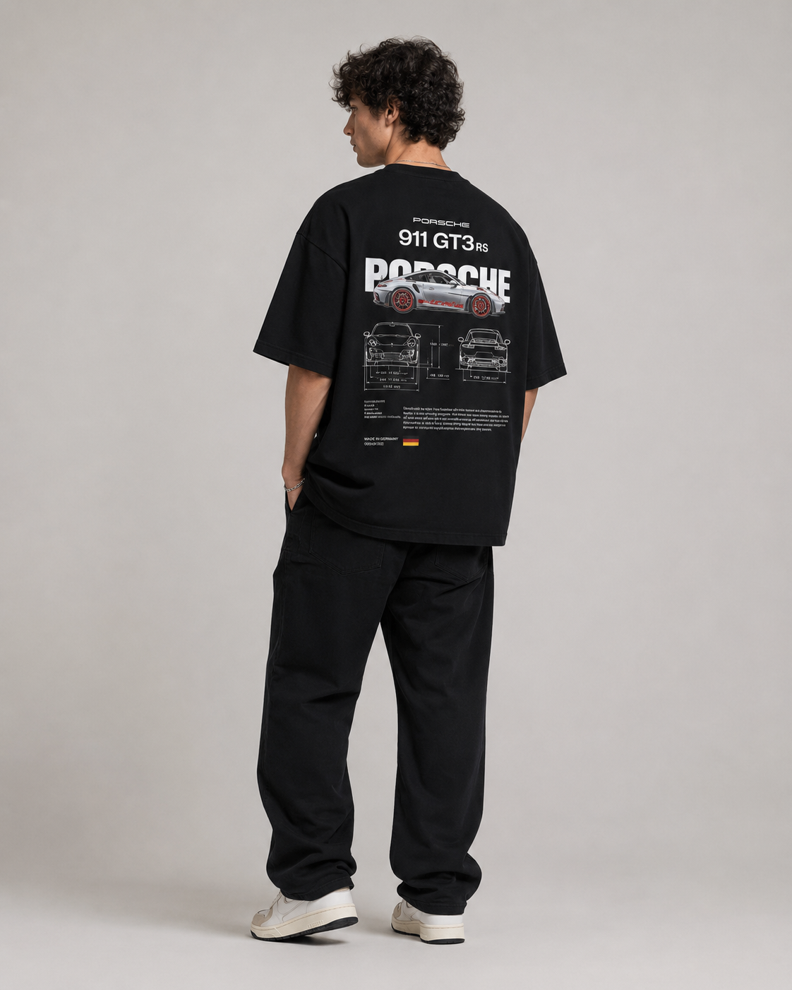 “911 GT3 RS” Technical Blueprint Back-Print Oversized Tee