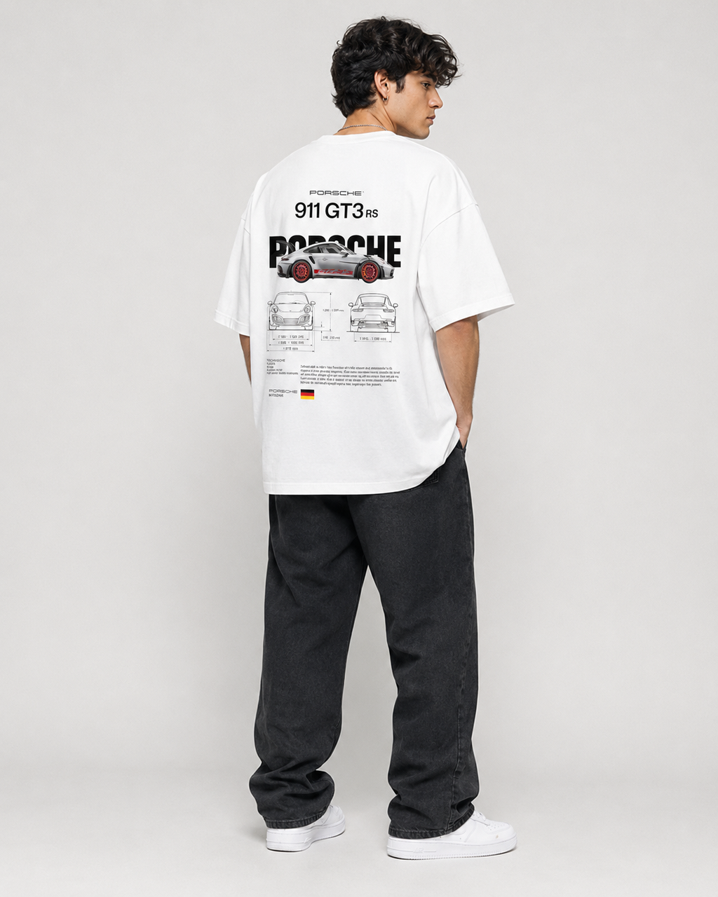 “911 GT3 RS” Technical Blueprint Back-Print Oversized Tee