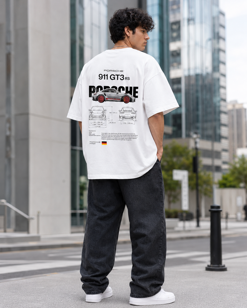 “911 GT3 RS” Technical Blueprint Back-Print Oversized Tee