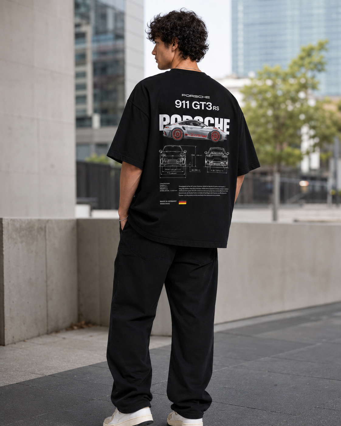 “911 GT3 RS” Technical Blueprint Back-Print Oversized Tee