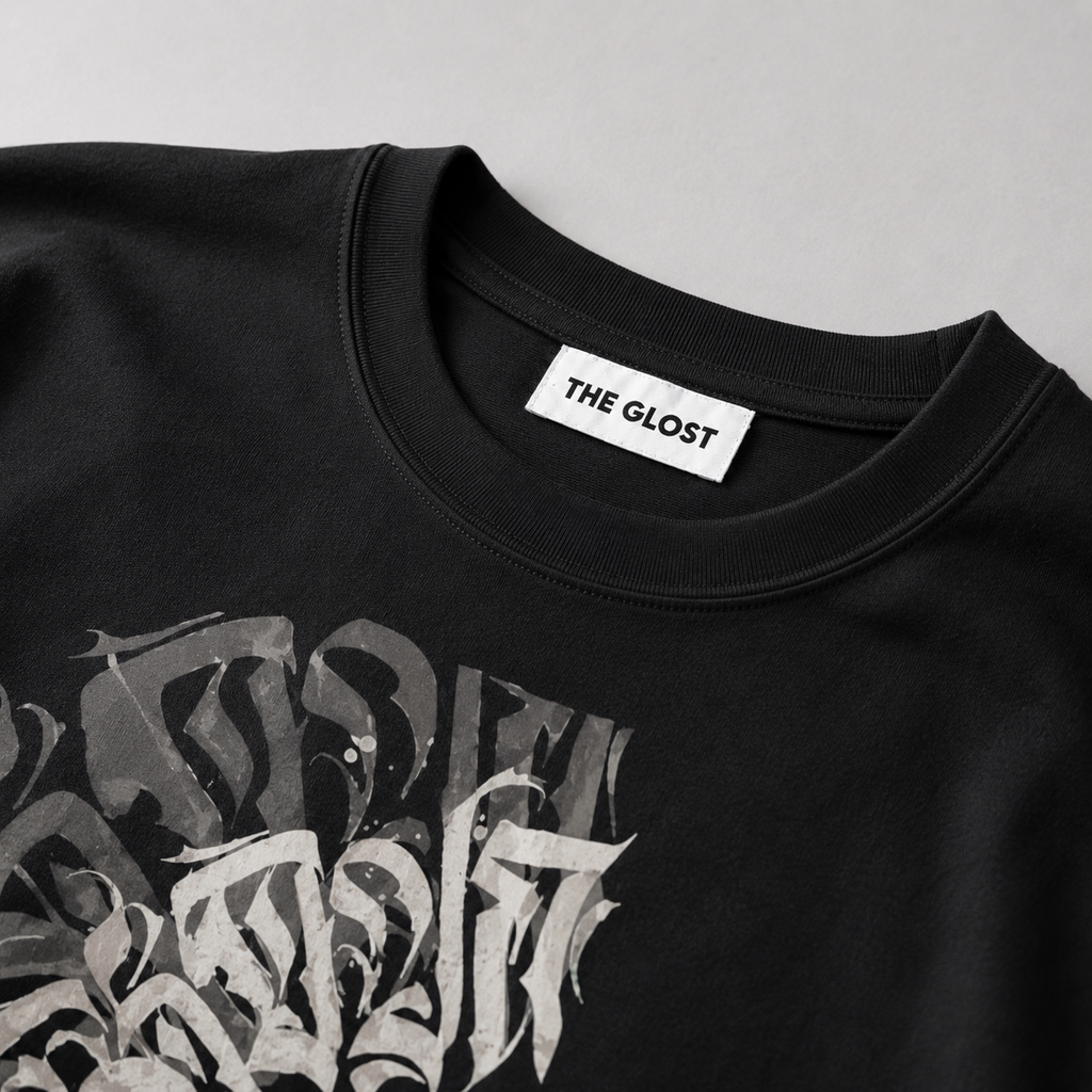 "Calligraphy" Crescent Back-Print Oversized Tee