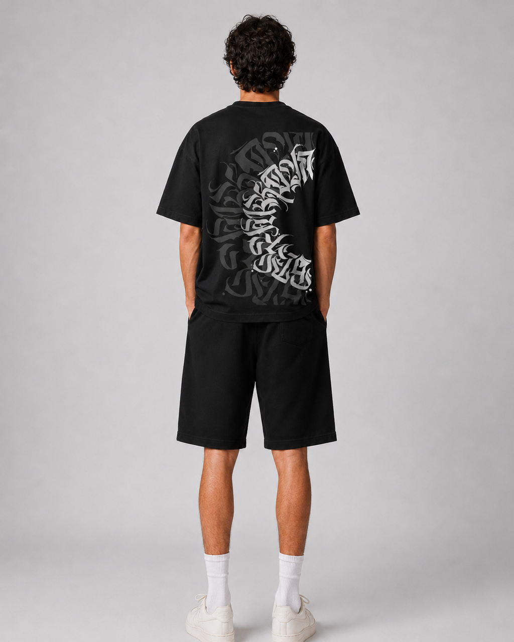 "Calligraphy" Crescent Back-Print Oversized Tee