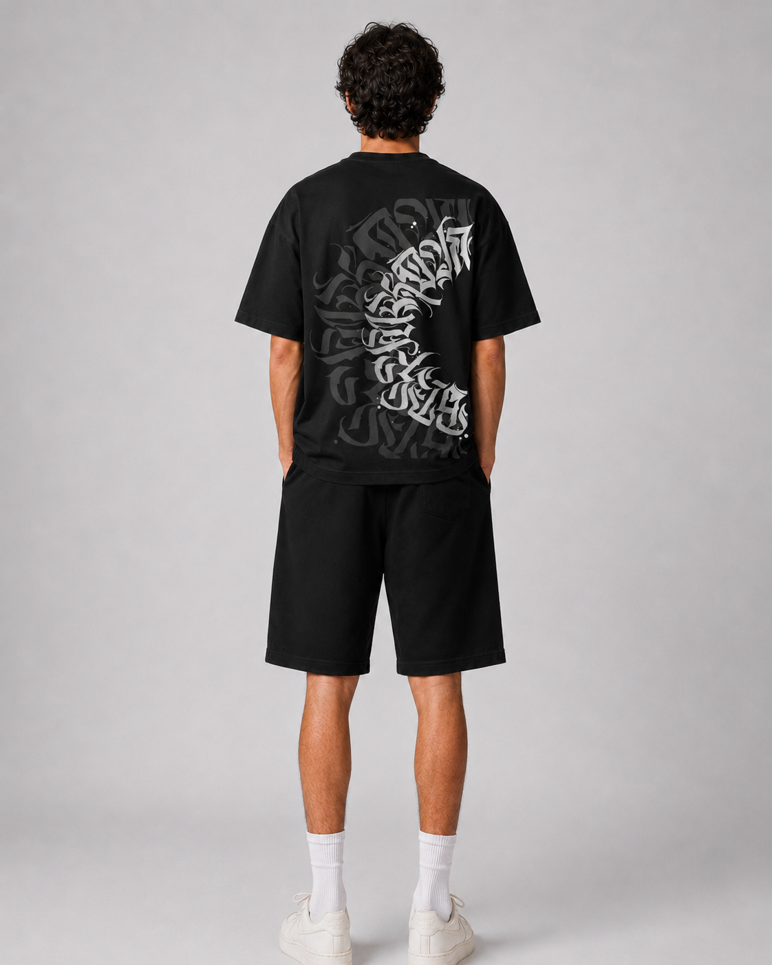 "Calligraphy" Crescent Back-Print Oversized Tee