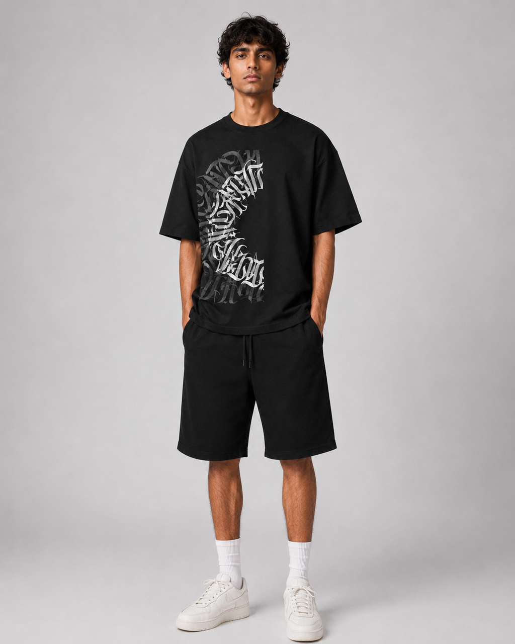 "Calligraphy" Crescent Back-Print Oversized Tee