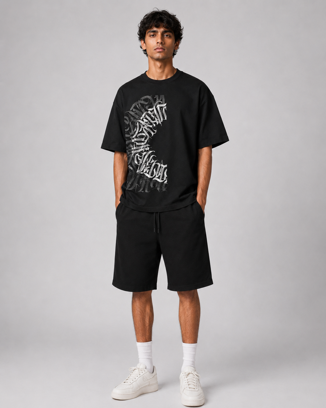 "Calligraphy" Crescent Back-Print Oversized Tee