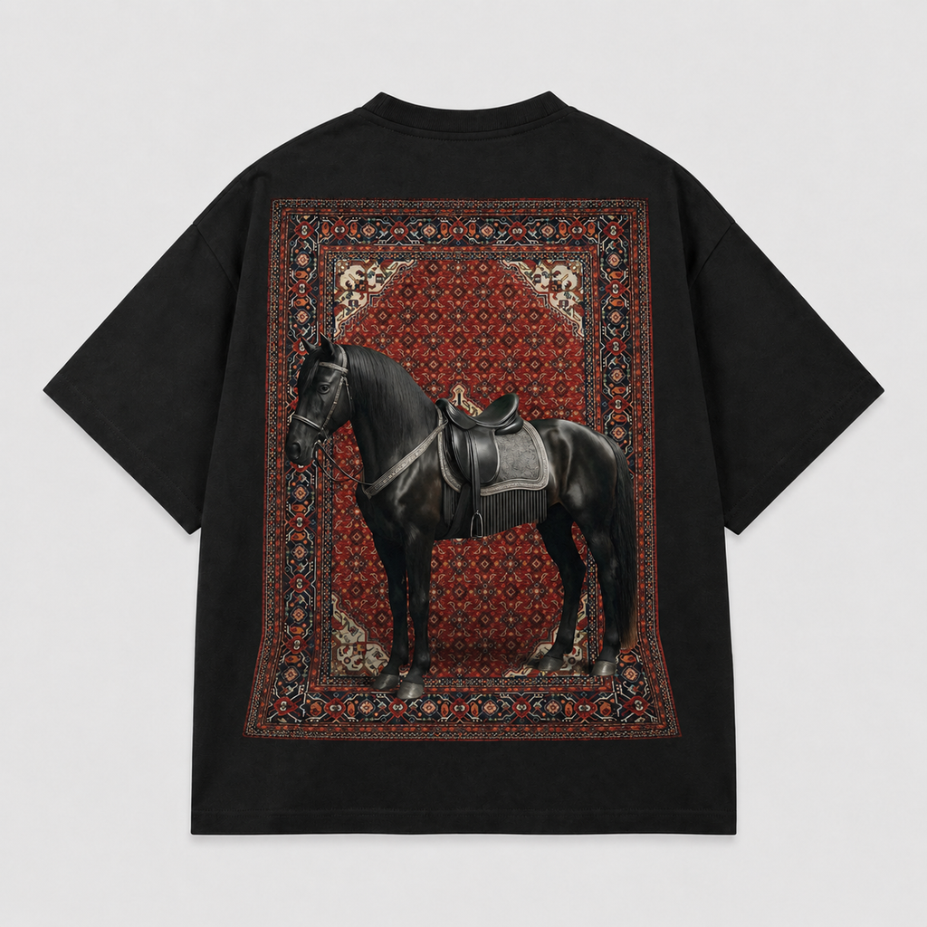 "Black Horse Rug" Oversized Back-Print Tee