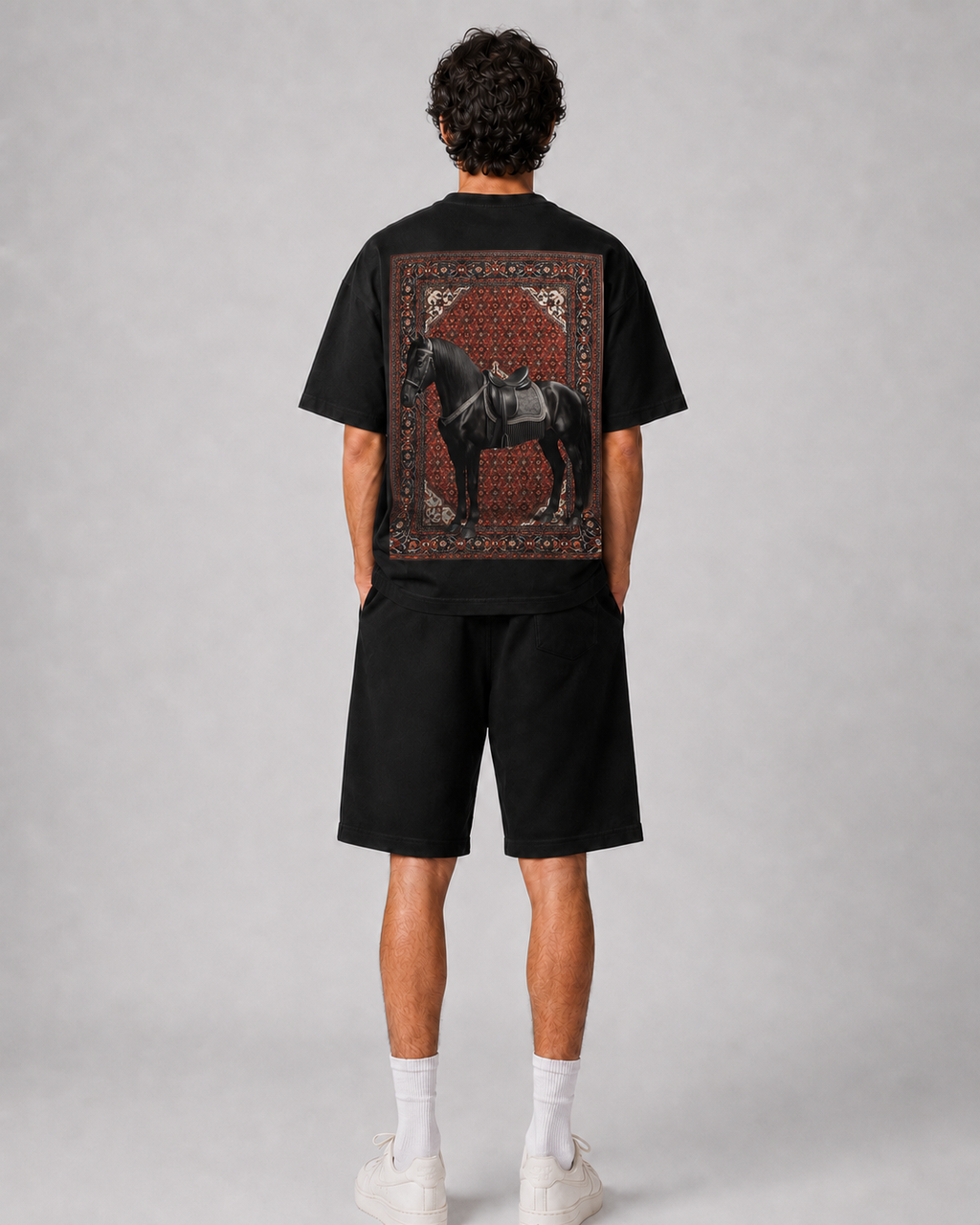 "Black Horse Rug" Oversized Back-Print Tee
