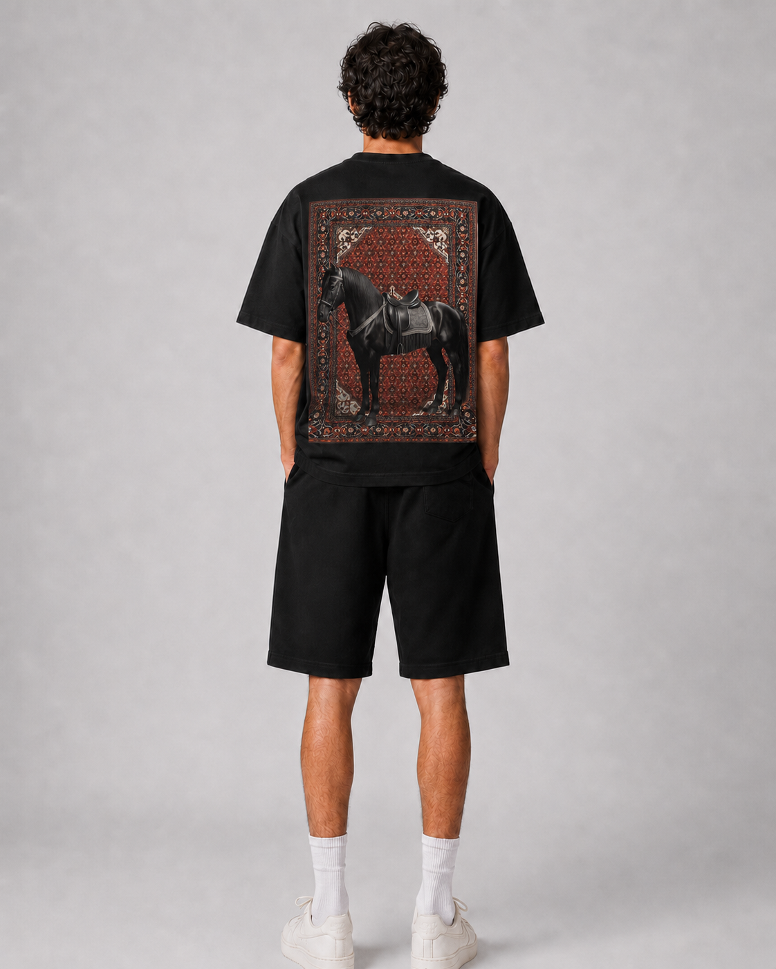 "Black Horse Rug" Oversized Back-Print Tee