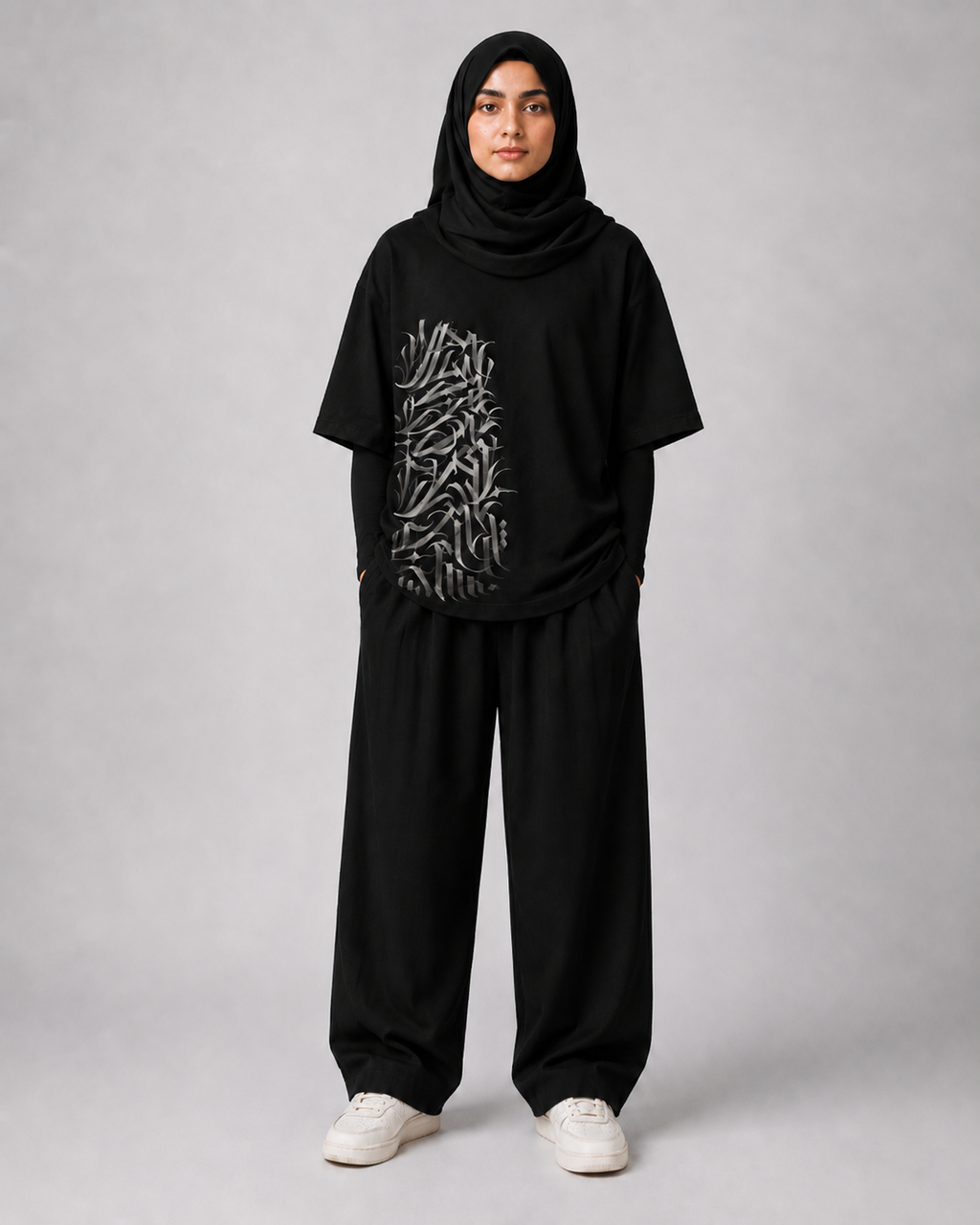 "Calligraphy" Crescent Back-Print Oversized Tee – Women