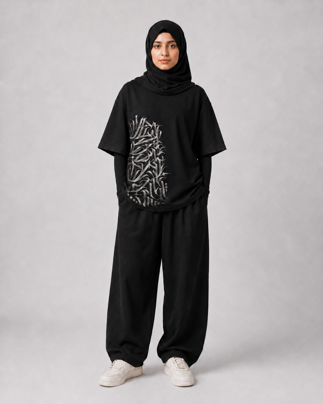 "Calligraphy" Crescent Back-Print Oversized Tee – Women