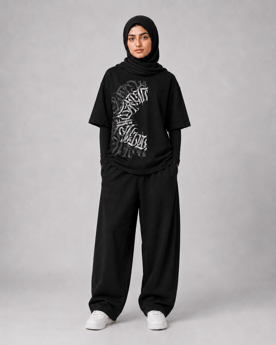 "Calligraphy" Abstract Gothic Front-Print Oversized Tee – Women