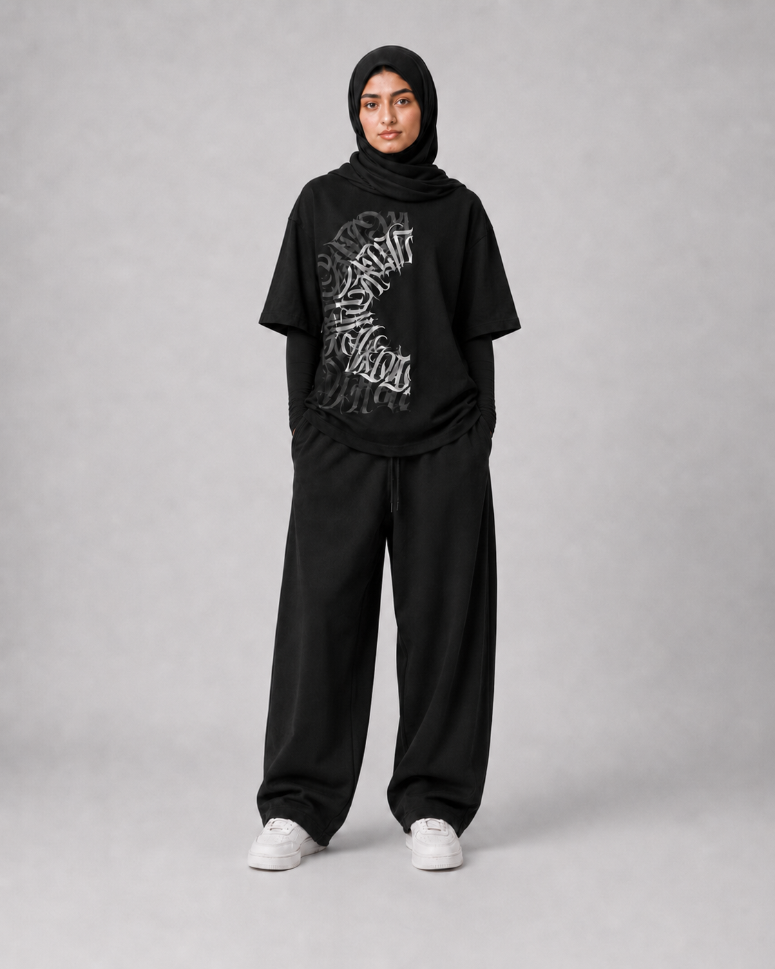 "Calligraphy" Abstract Gothic Front-Print Oversized Tee – Women