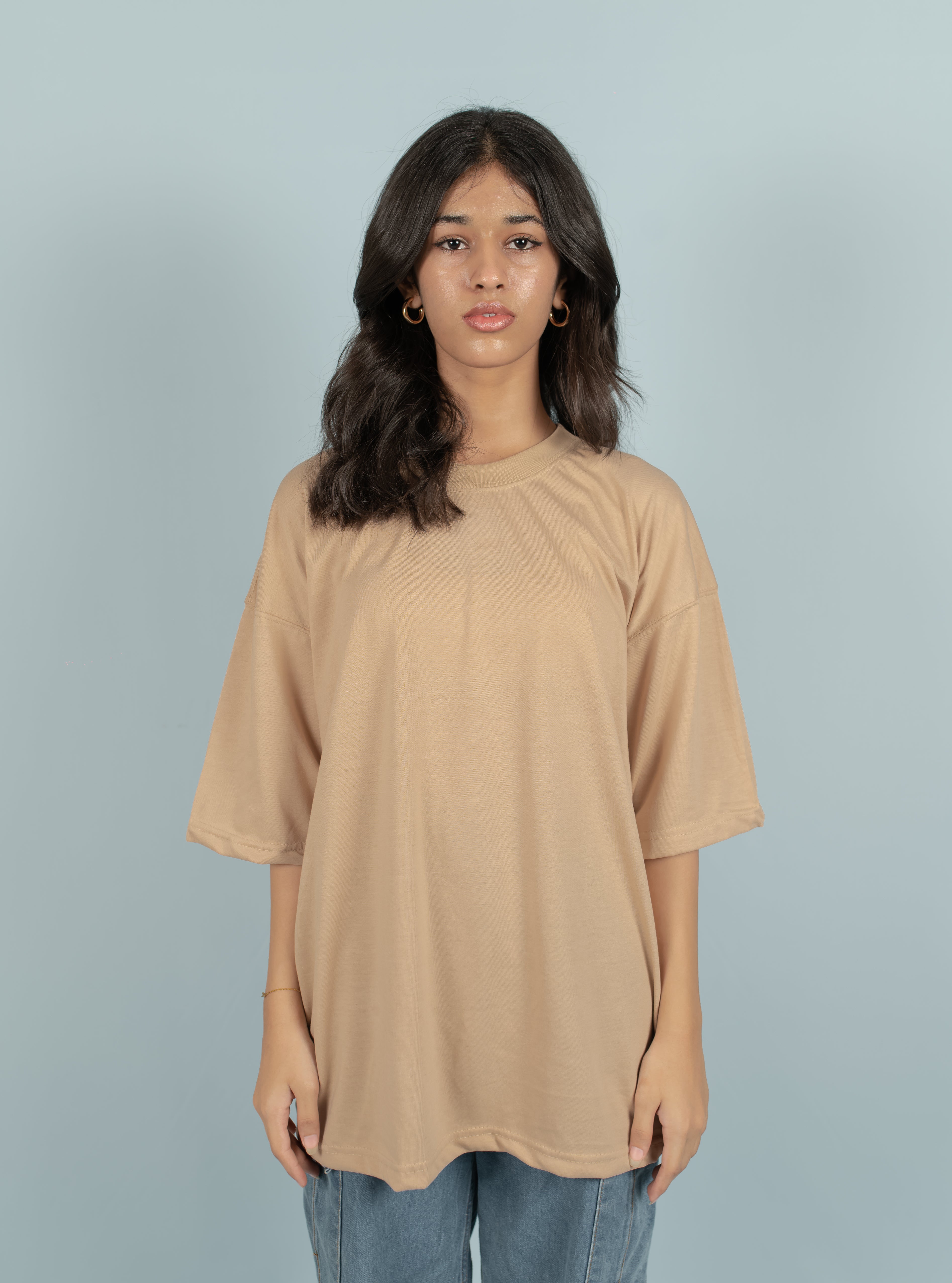 Unisex Beige Drop-Shoulder Cotton Tee