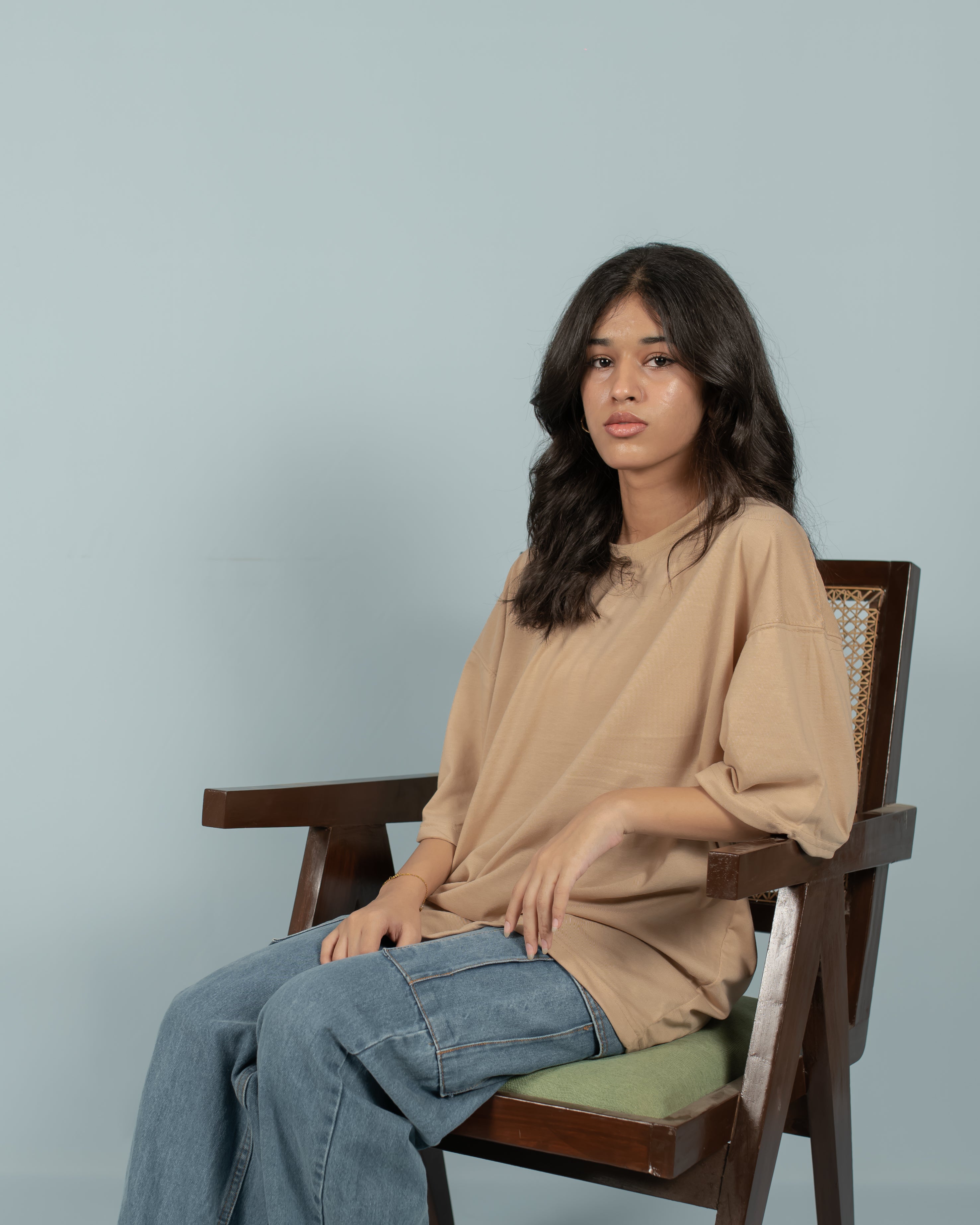 Unisex Beige Drop-Shoulder Cotton Tee