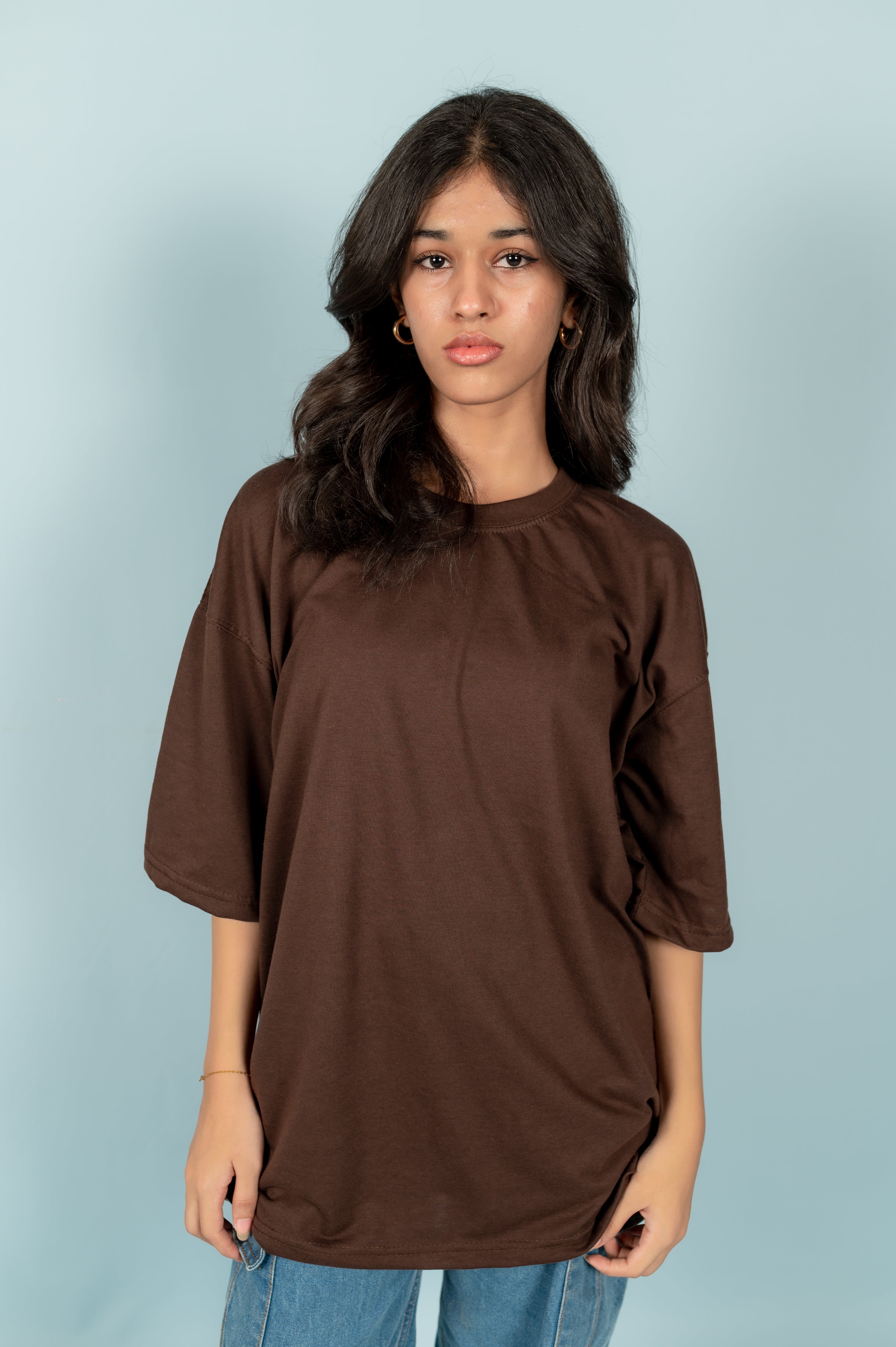 Unisex Brown Drop-Shoulder Cotton Tee