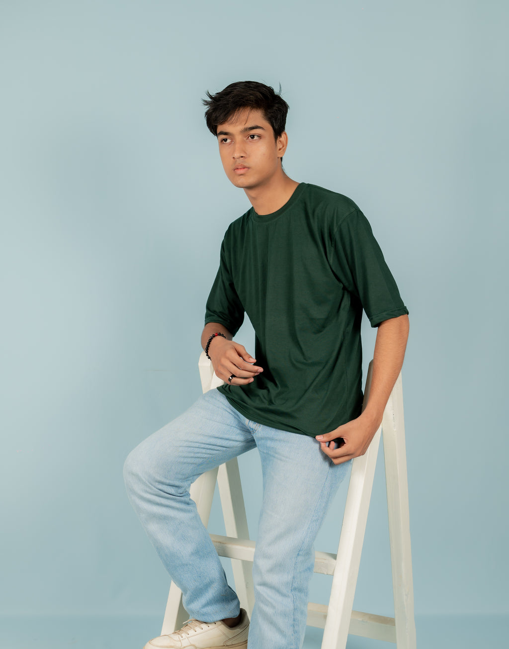 Unisex Green Drop-Shoulder Cotton Tee