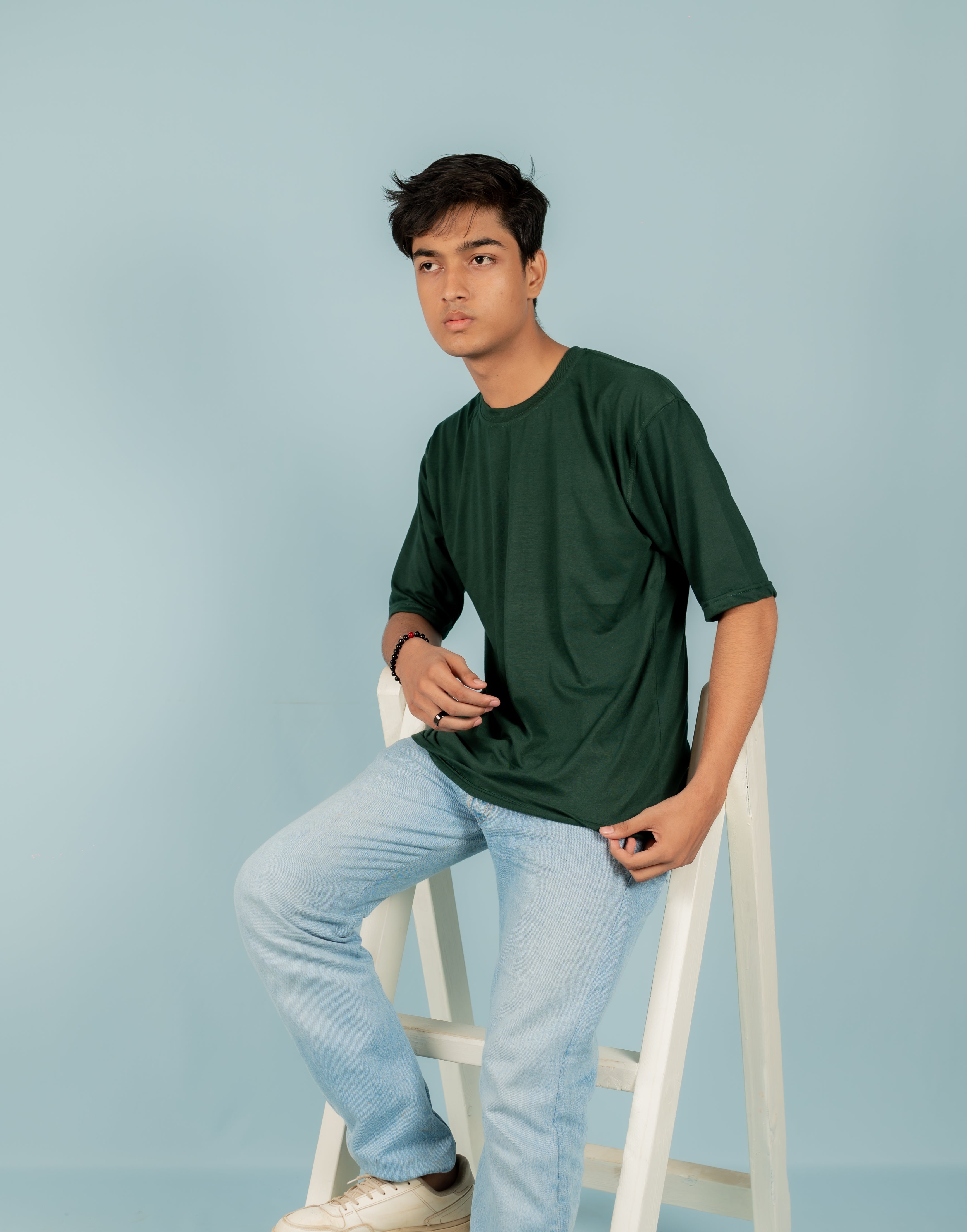 Unisex Green Drop-Shoulder Cotton Tee