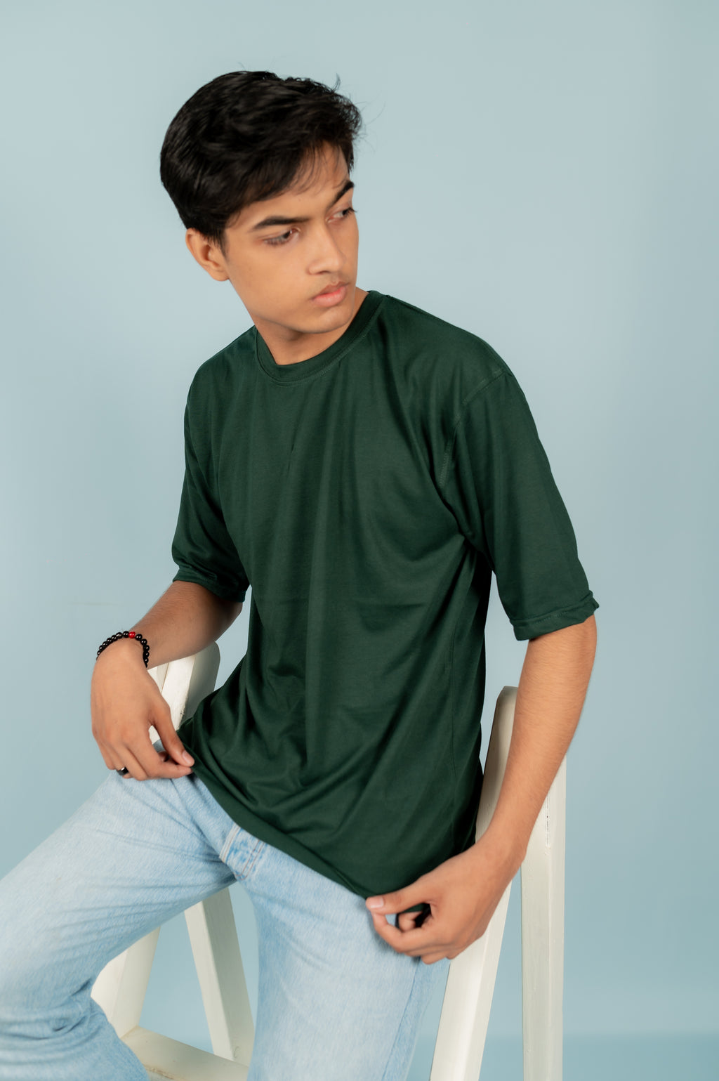 Unisex Green Drop-Shoulder Cotton Tee