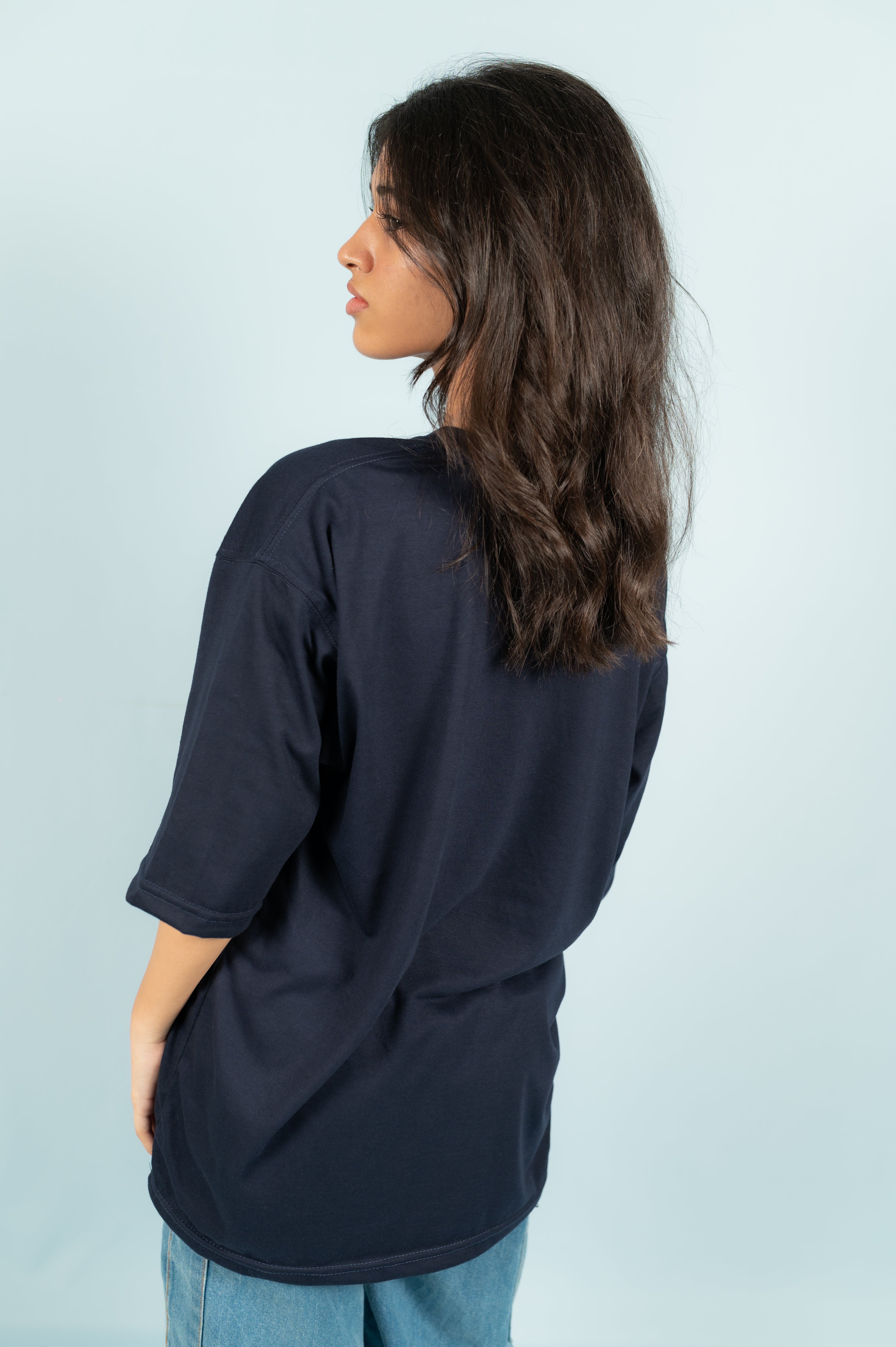 Unisex Navy Blue Drop-Shoulder Cotton Tee