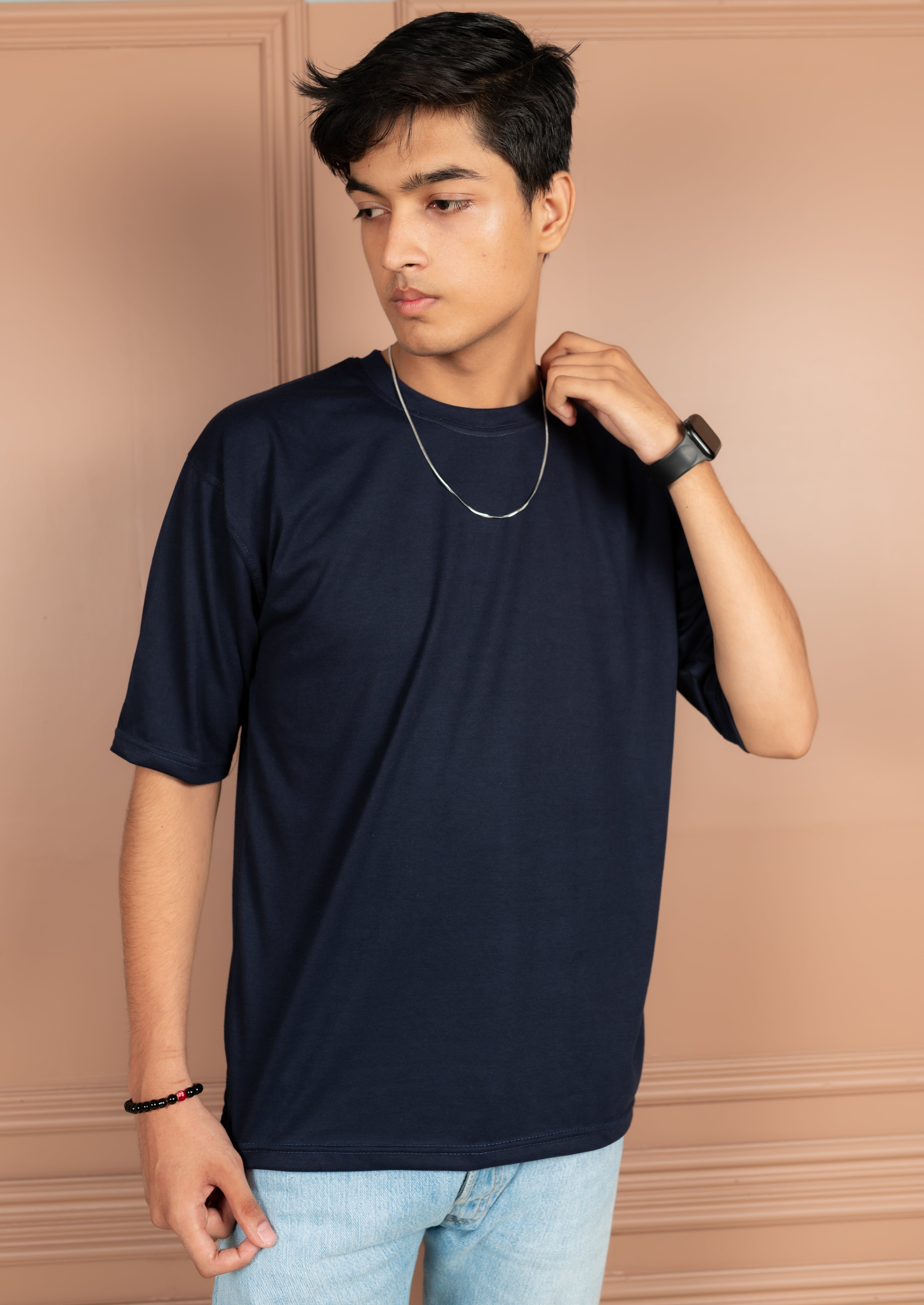 Unisex Navy Blue Drop-Shoulder Cotton Tee
