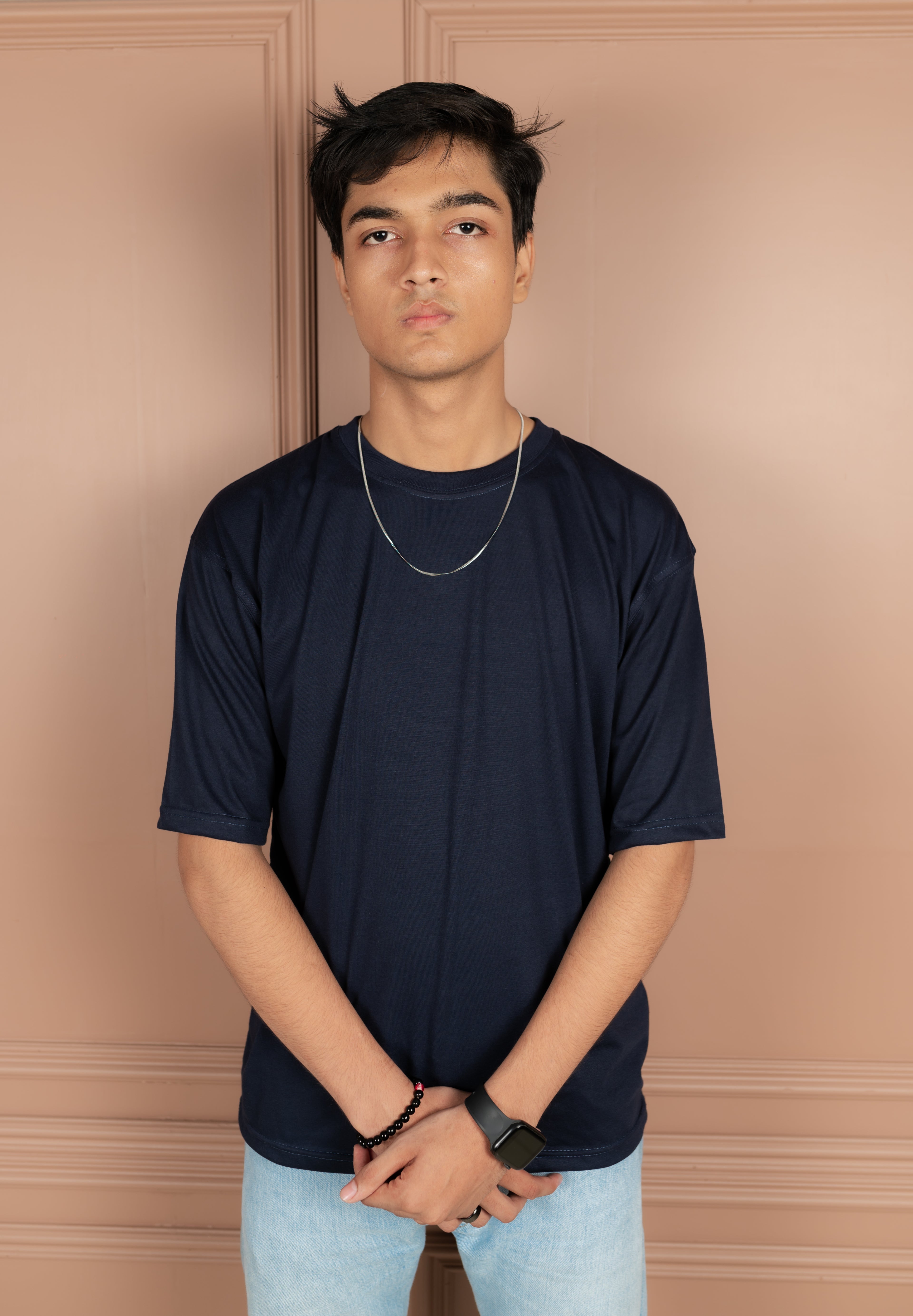 Unisex Navy Blue Drop-Shoulder Cotton Tee