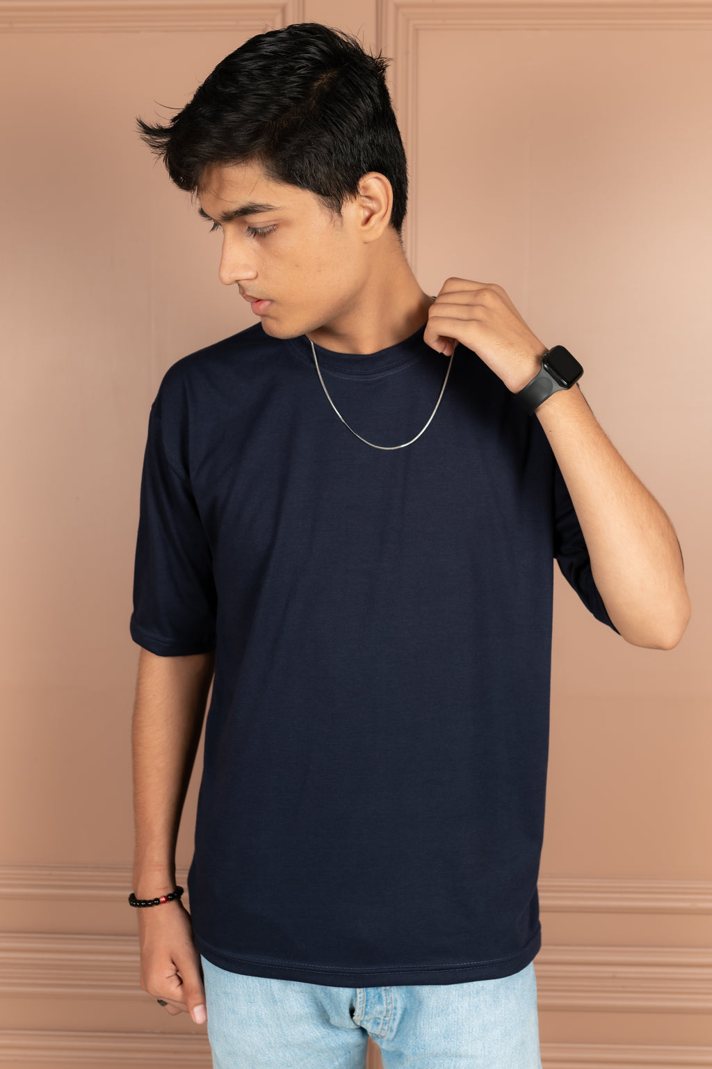 Unisex Navy Blue Drop-Shoulder Cotton Tee