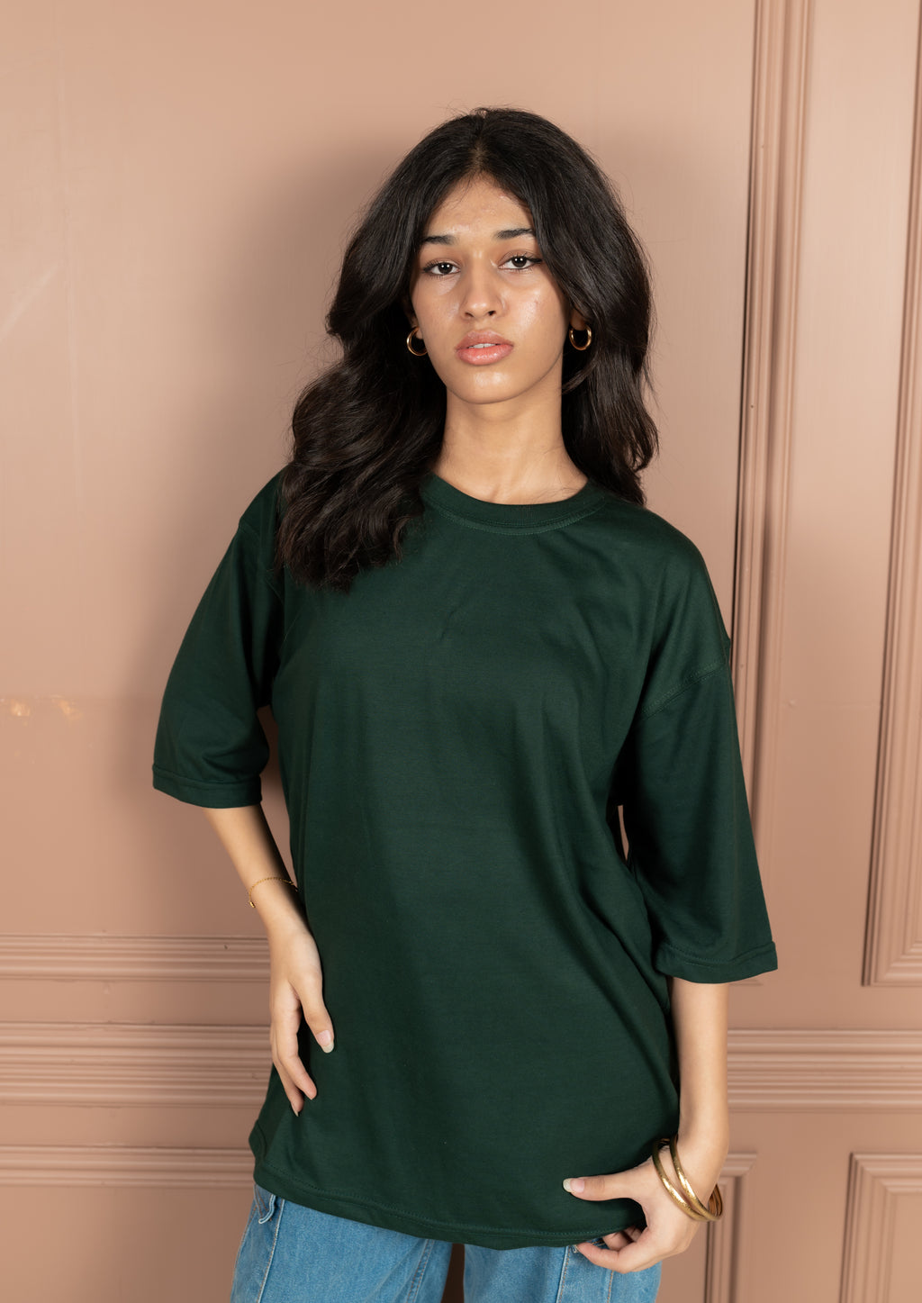 Unisex Green Drop-Shoulder Cotton Tee
