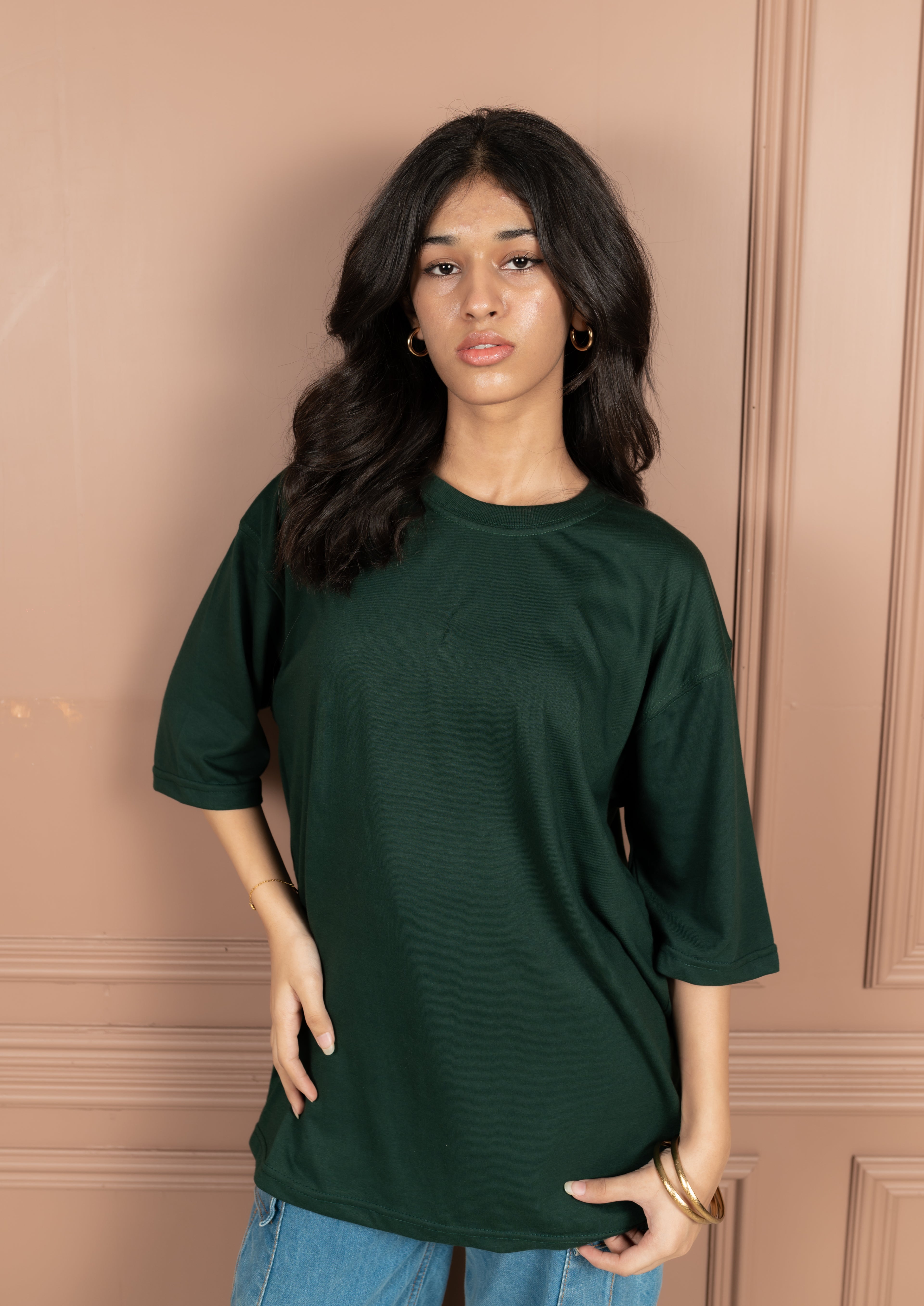 Unisex Green Drop-Shoulder Cotton Tee