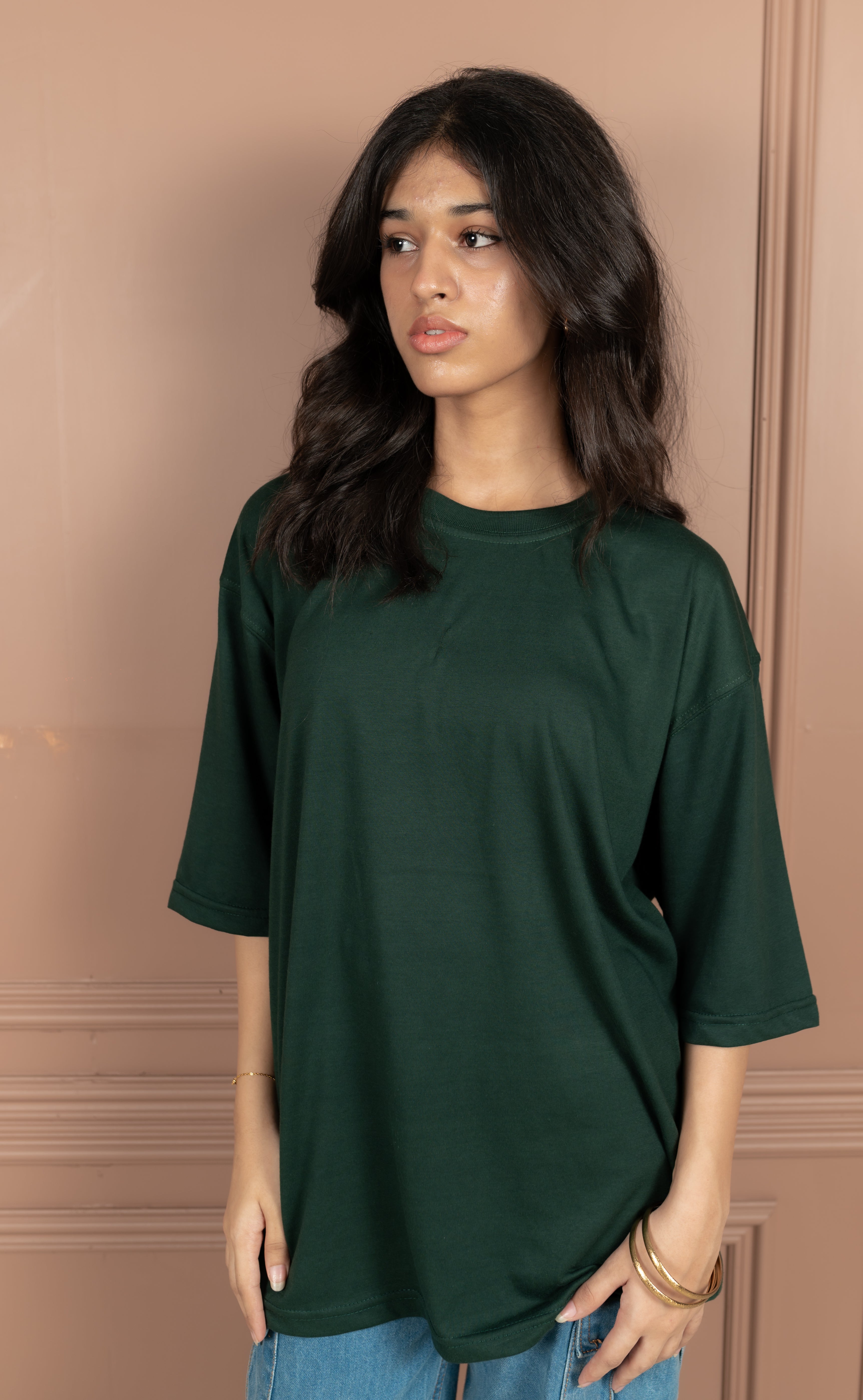 Unisex Green Drop-Shoulder Cotton Tee