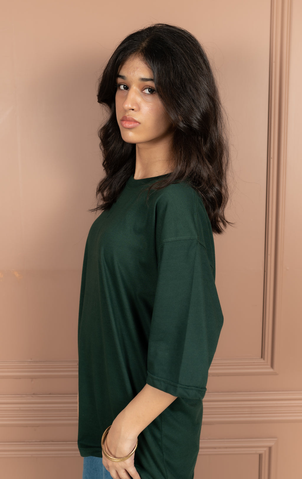 Unisex Green Drop-Shoulder Cotton Tee