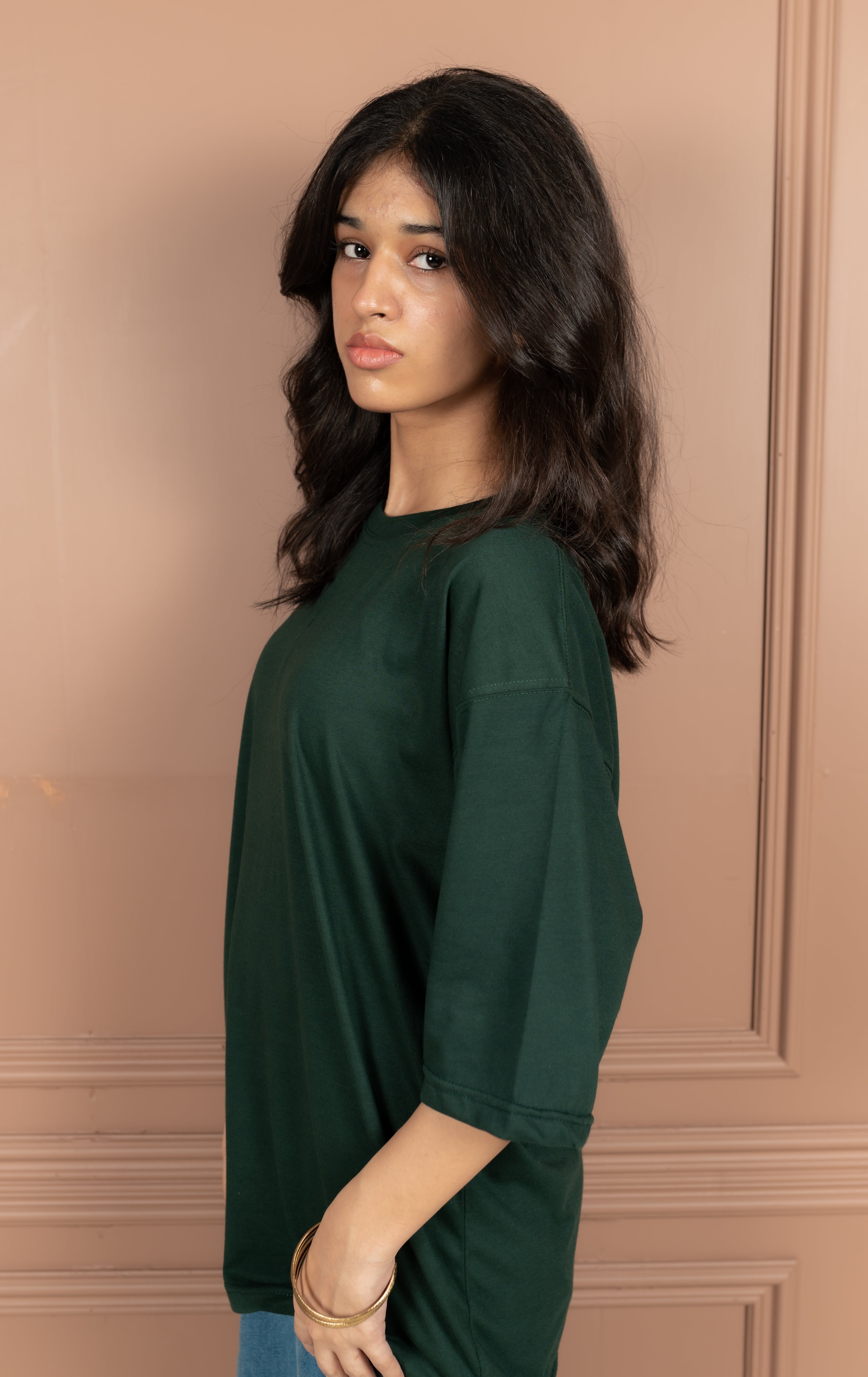 Unisex Green Drop-Shoulder Cotton Tee