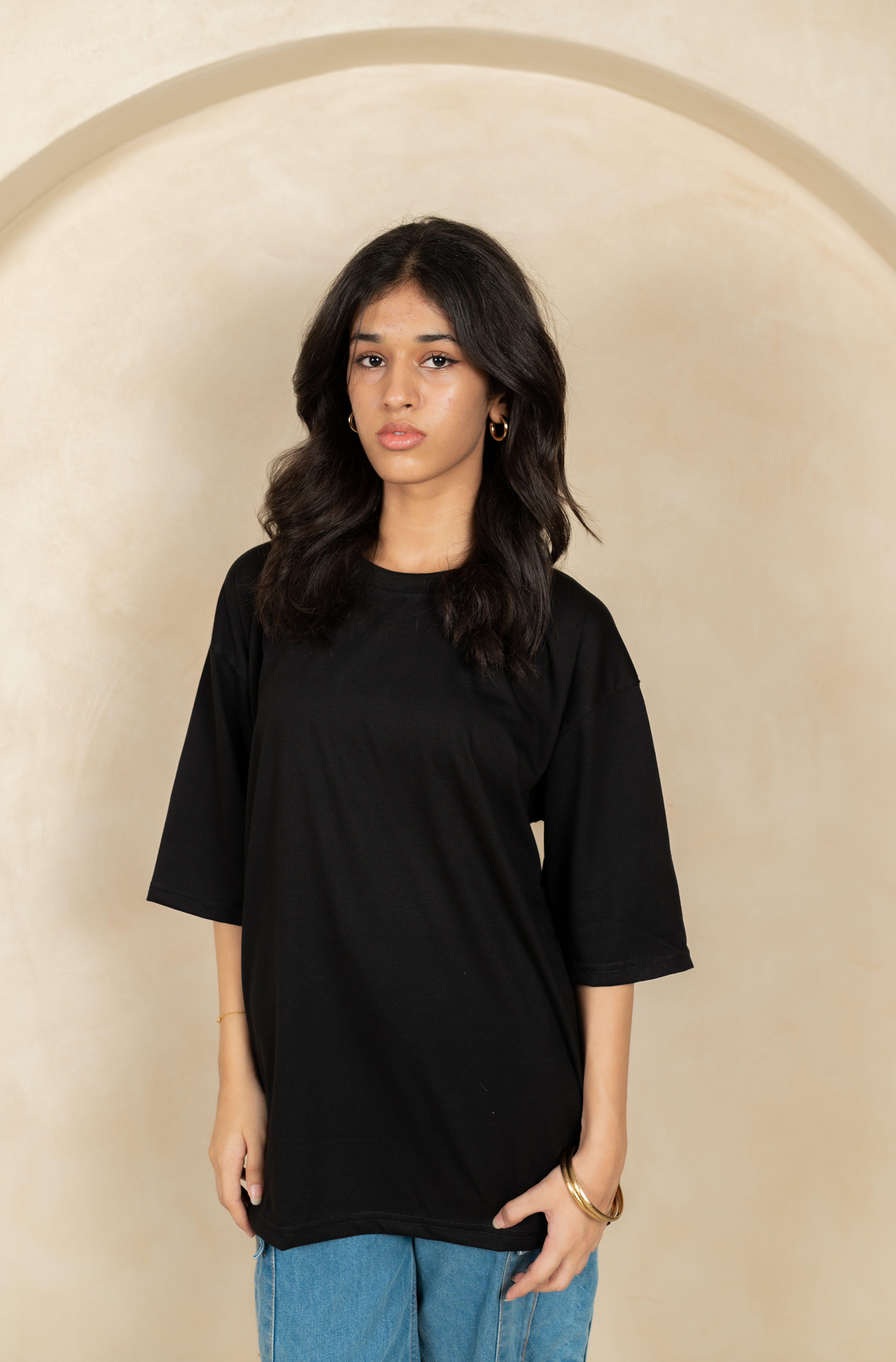 Unisex Black Drop-Shoulder Cotton Tee