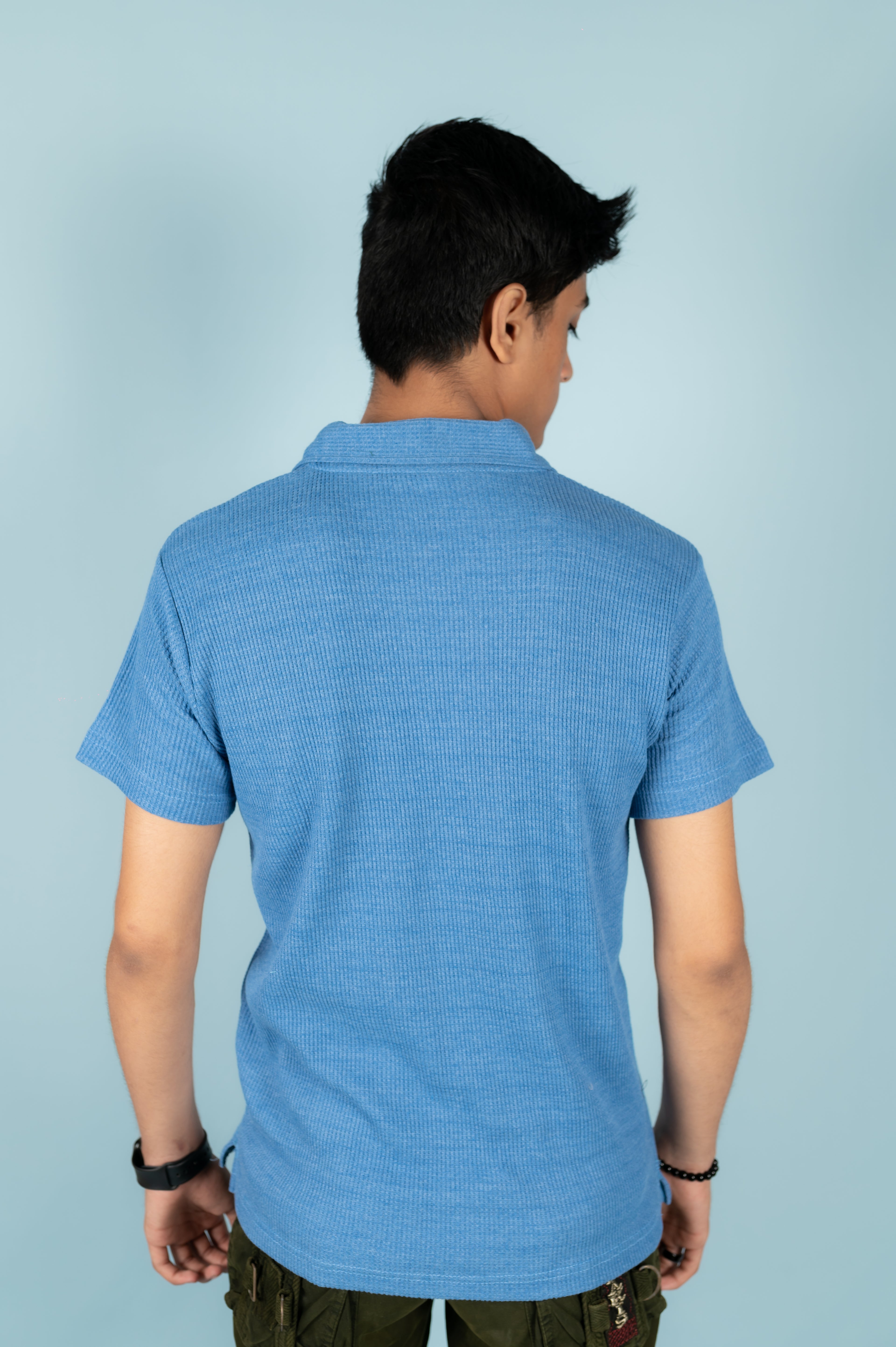 Unisex Ribbed Half-Zip Polo Tee – Blue