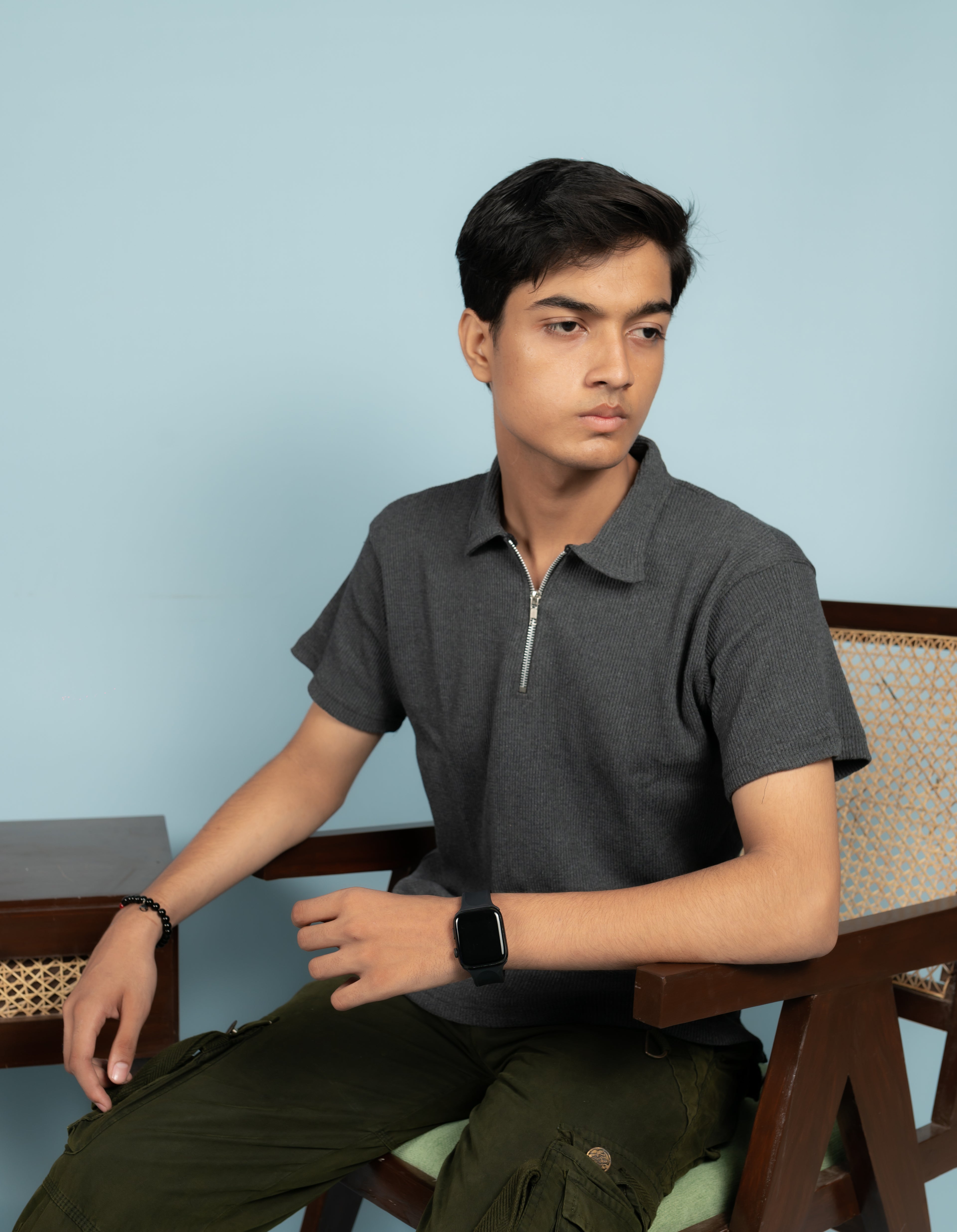 Unisex Ribbed Half-Zip Polo Tee – Gray