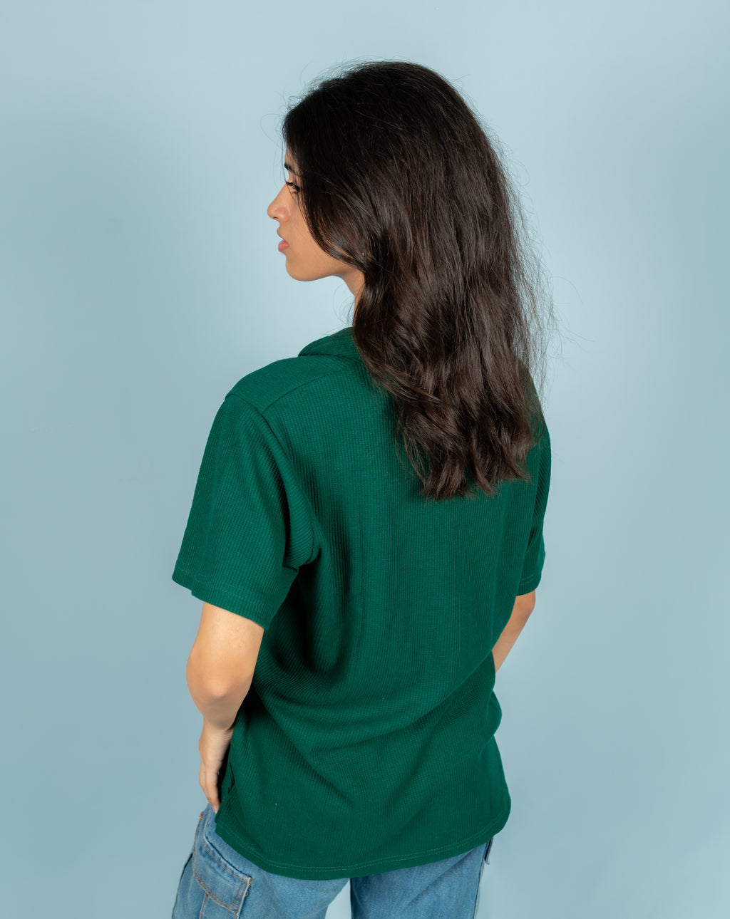 Unisex Ribbed Half-Zip Polo Tee – Forest Green