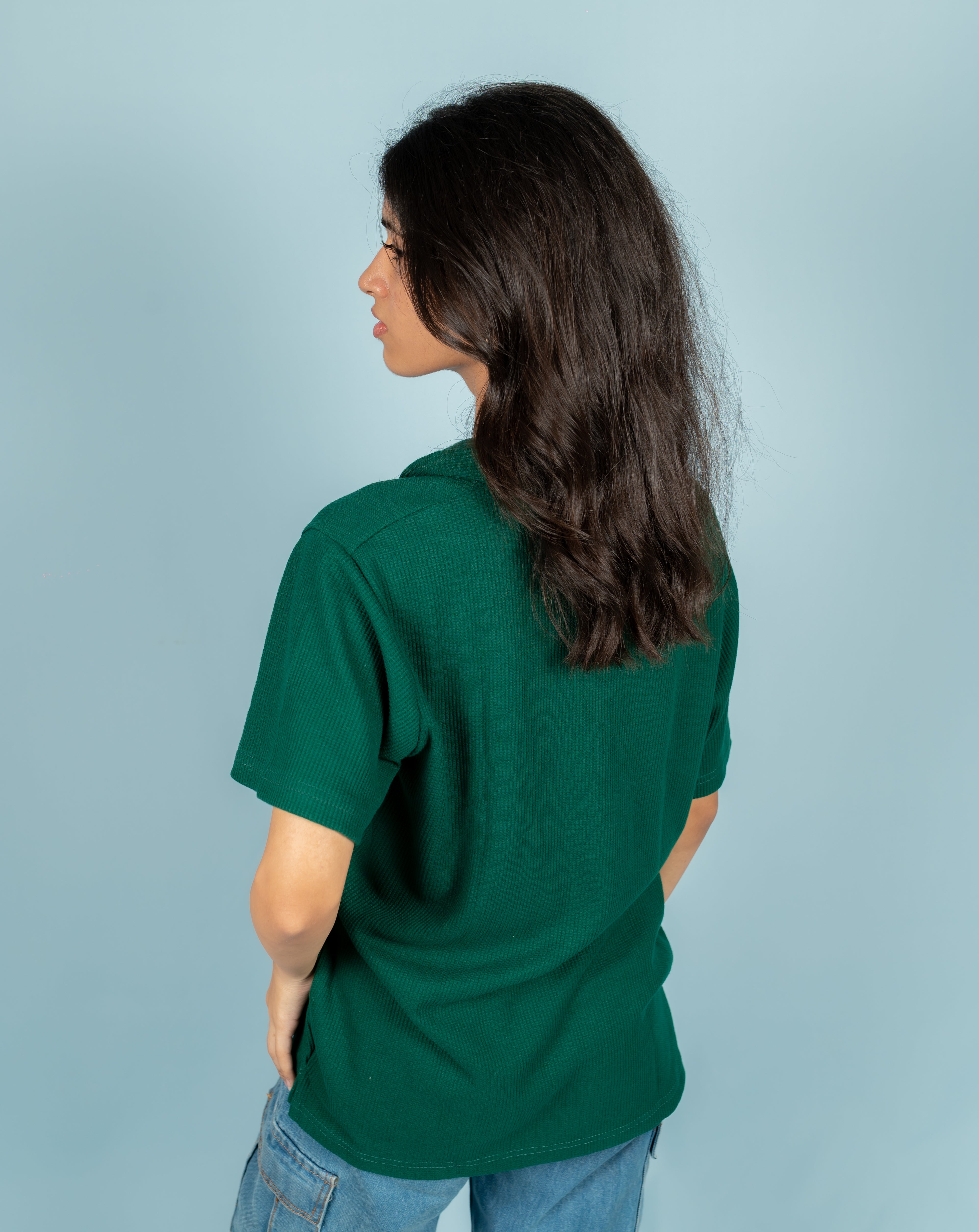 Unisex Ribbed Half-Zip Polo Tee – Forest Green
