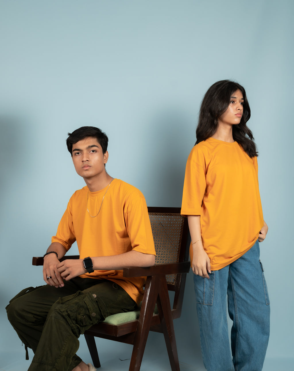Unisex Mustard Drop-Shoulder Cotton Tee