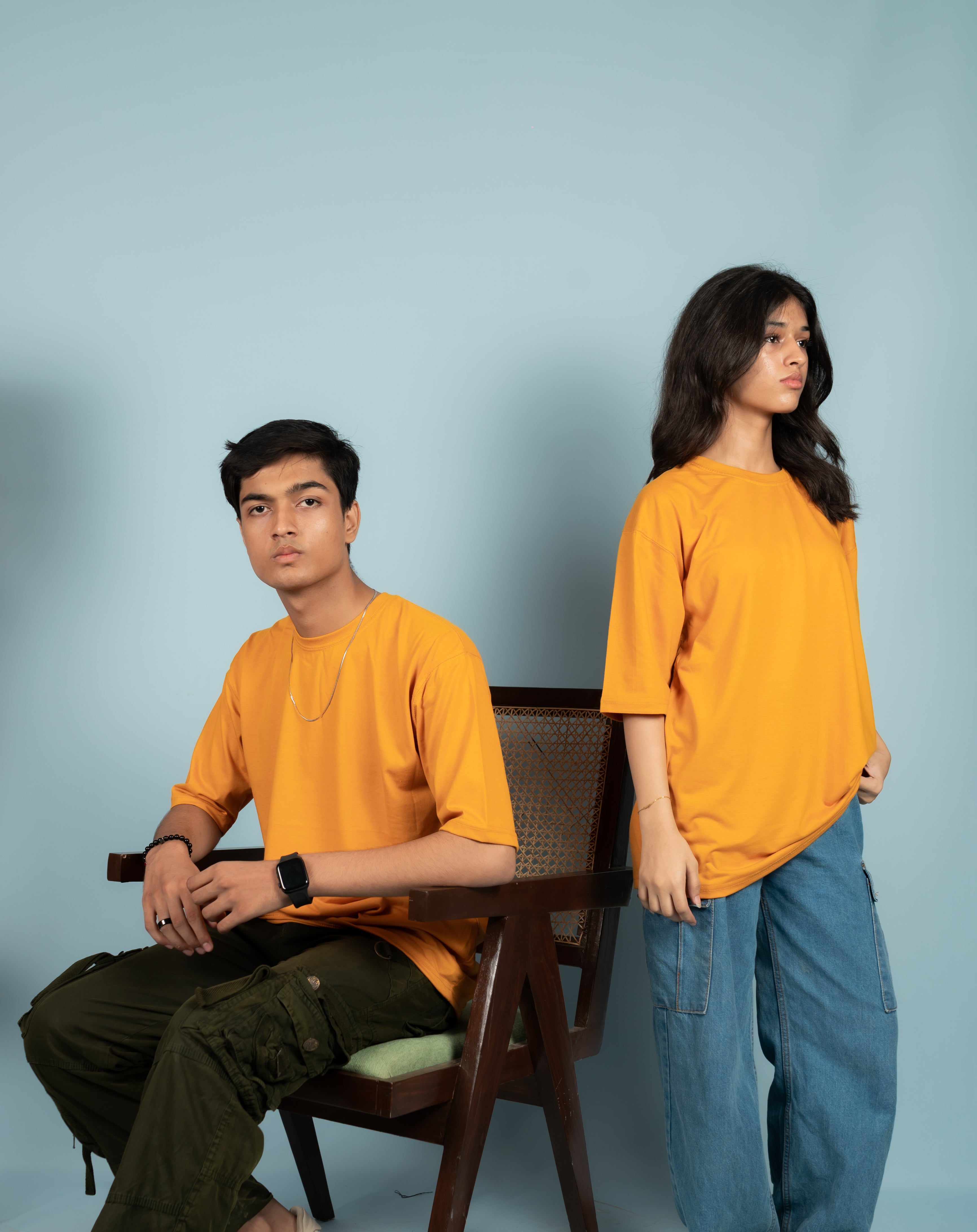 Unisex Mustard Drop-Shoulder Cotton Tee