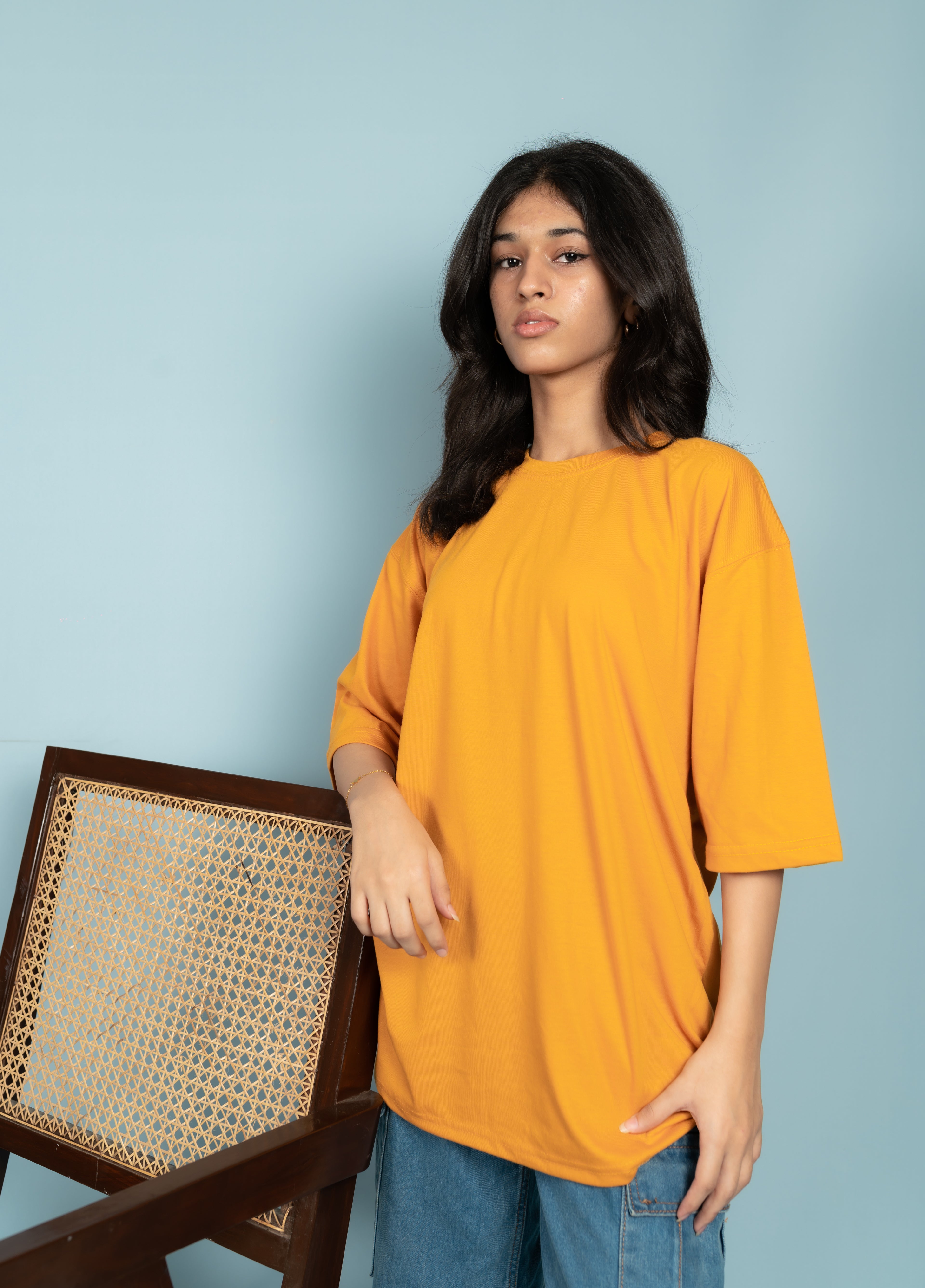 Unisex Mustard Drop-Shoulder Cotton Tee