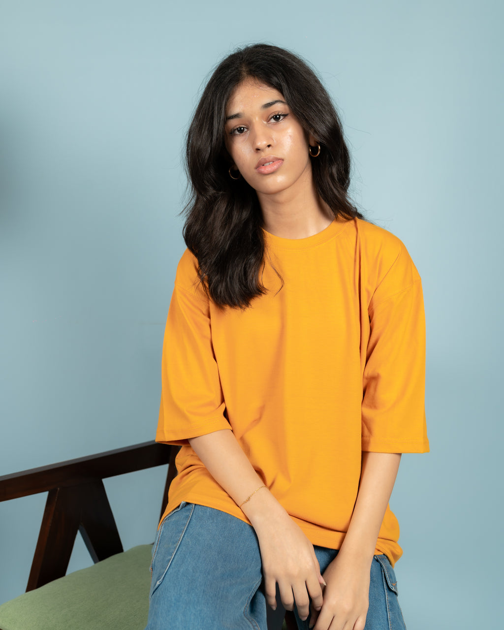 Unisex Mustard Drop-Shoulder Cotton Tee