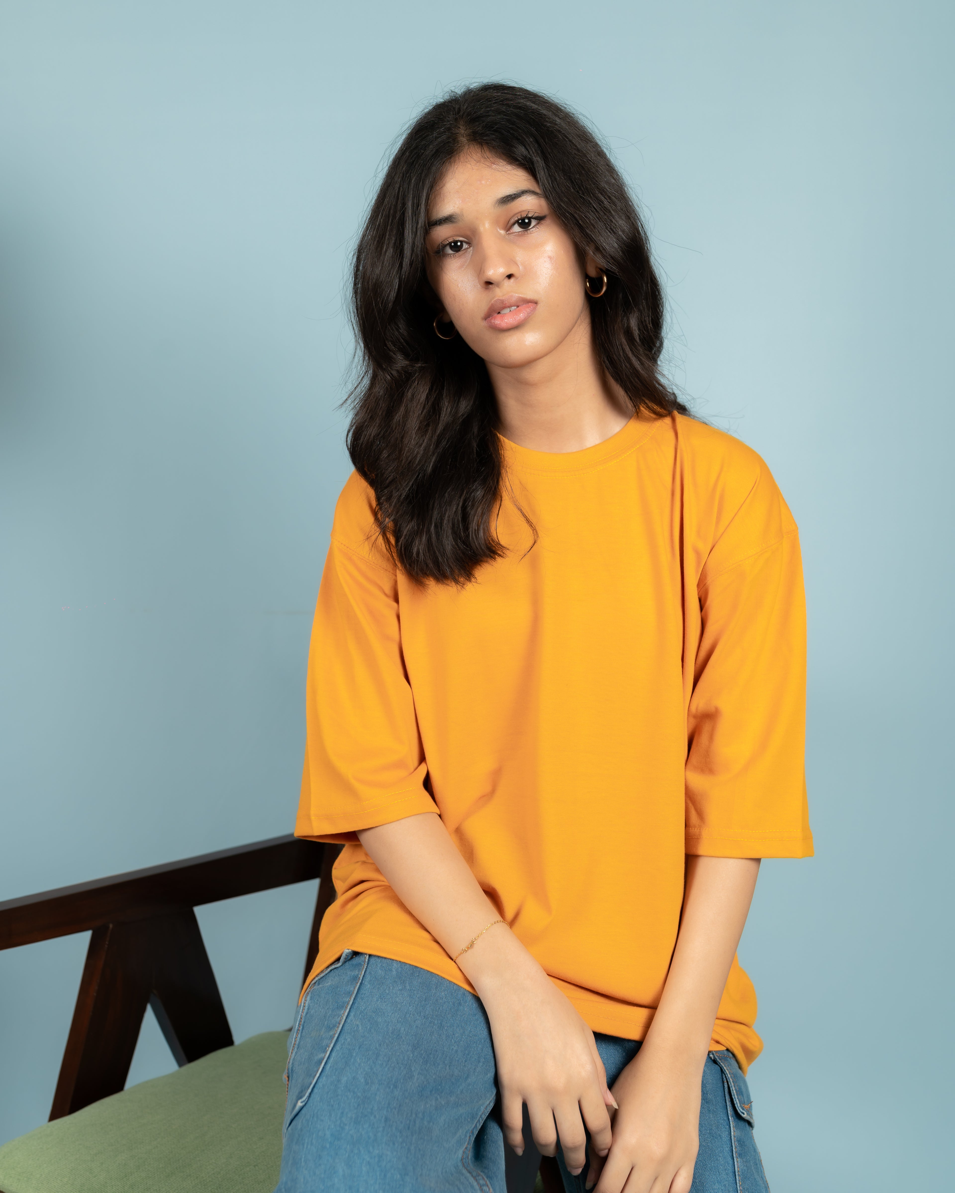 Unisex Mustard Drop-Shoulder Cotton Tee
