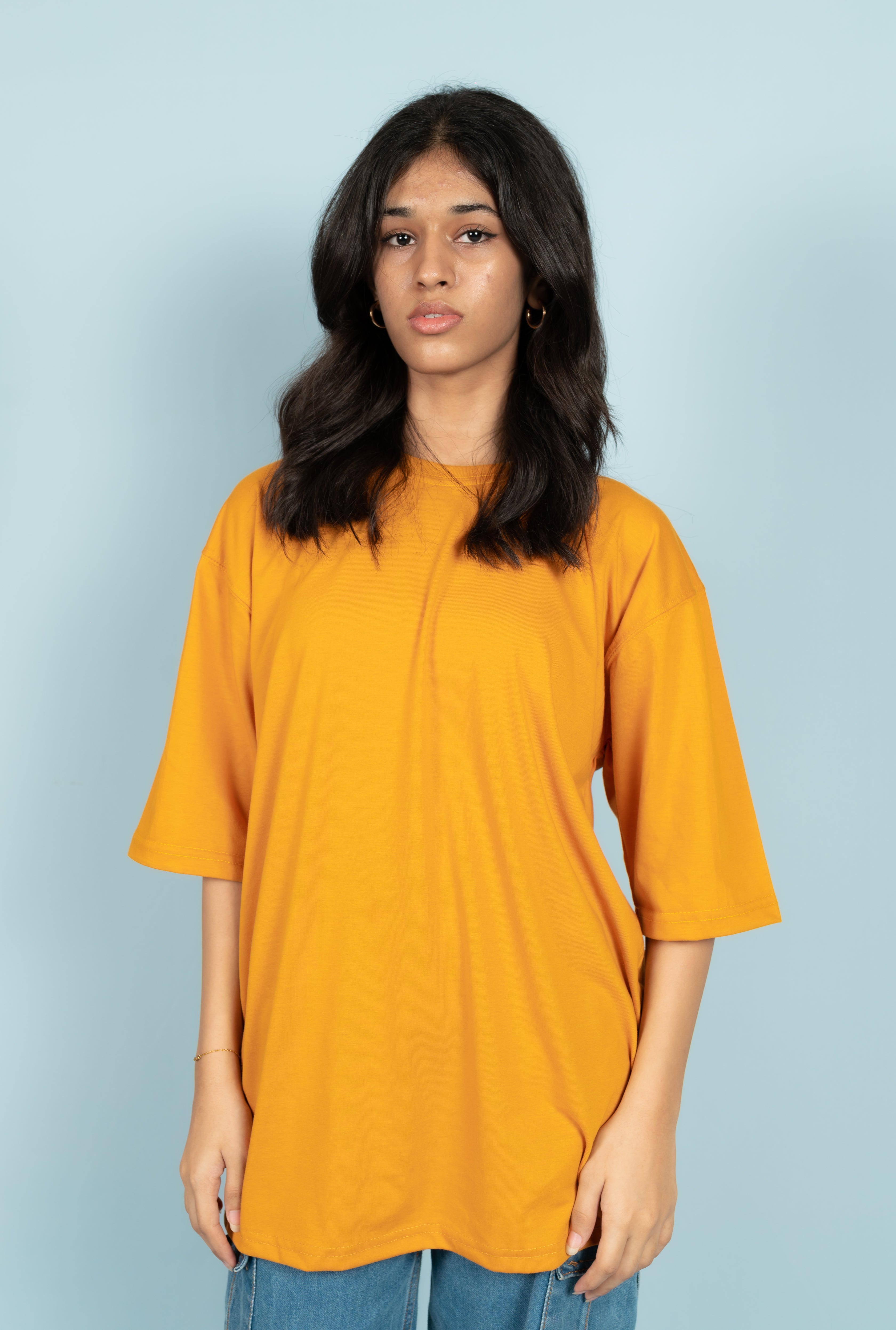 Unisex Mustard Drop-Shoulder Cotton Tee
