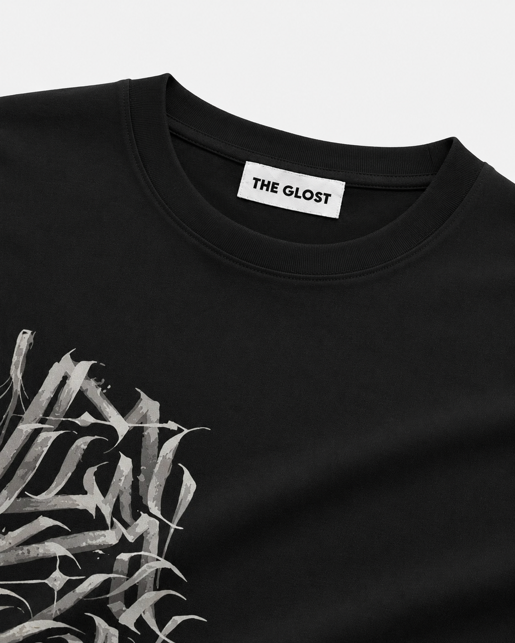 Fine Jersey Gothic Calligraphy Print Drop Shoulder T-Shirt