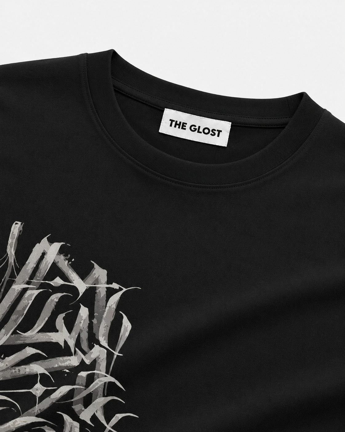 Fine Jersey Gothic Calligraphy Print Drop Shoulder T-Shirt